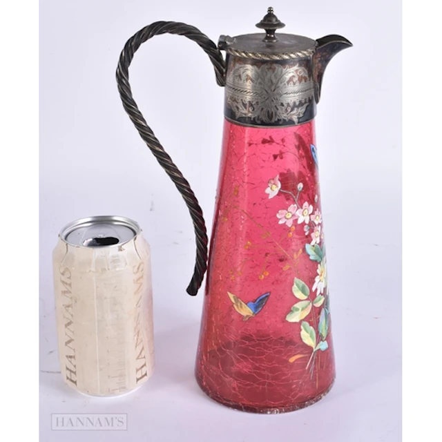 AN UNUSUAL VICTORIAN/EDWARDIAN ENAMELLED CRACKLED CRANBERRY ...
