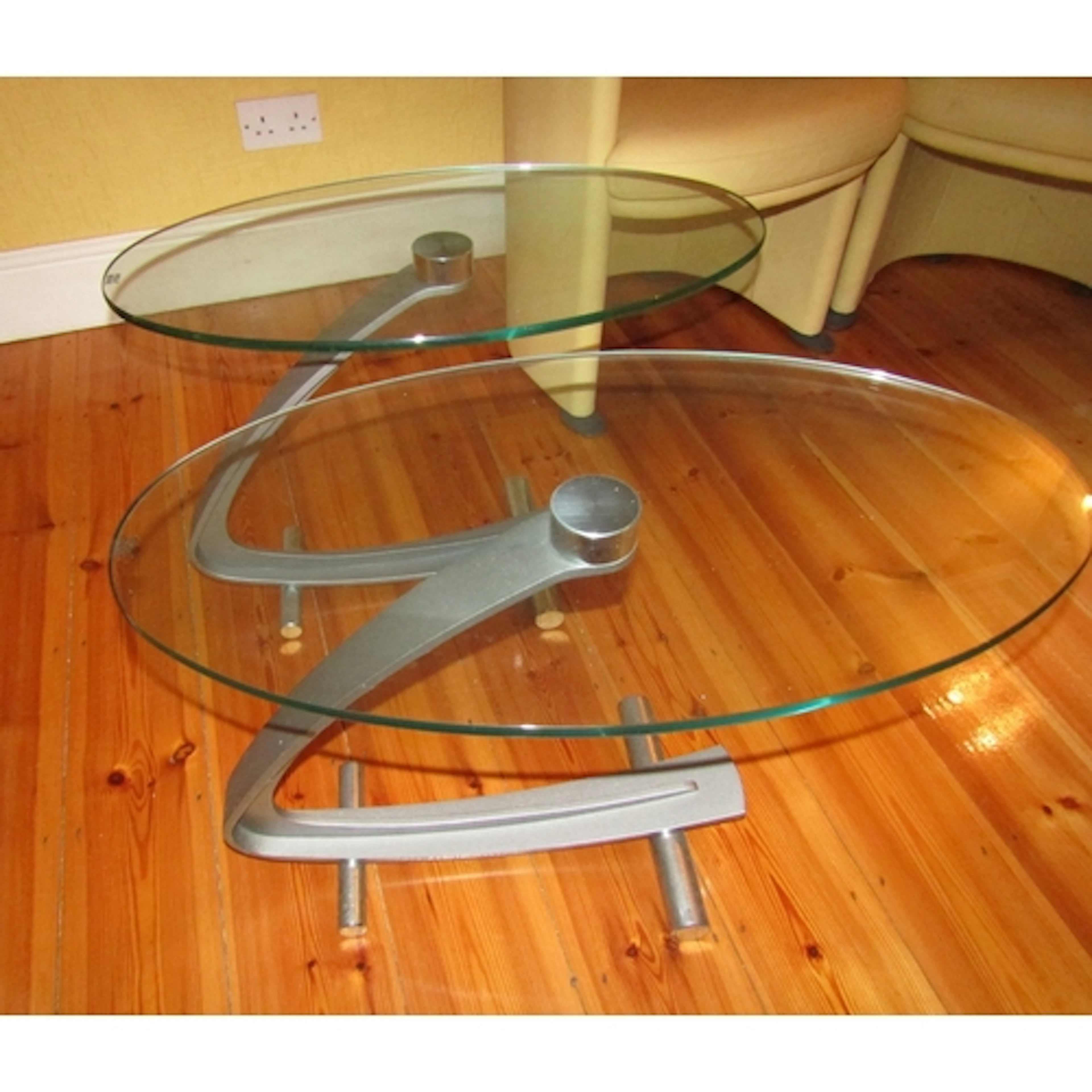 Two Plate Glass Top Oval Form Designer Coffee or Occasional ...