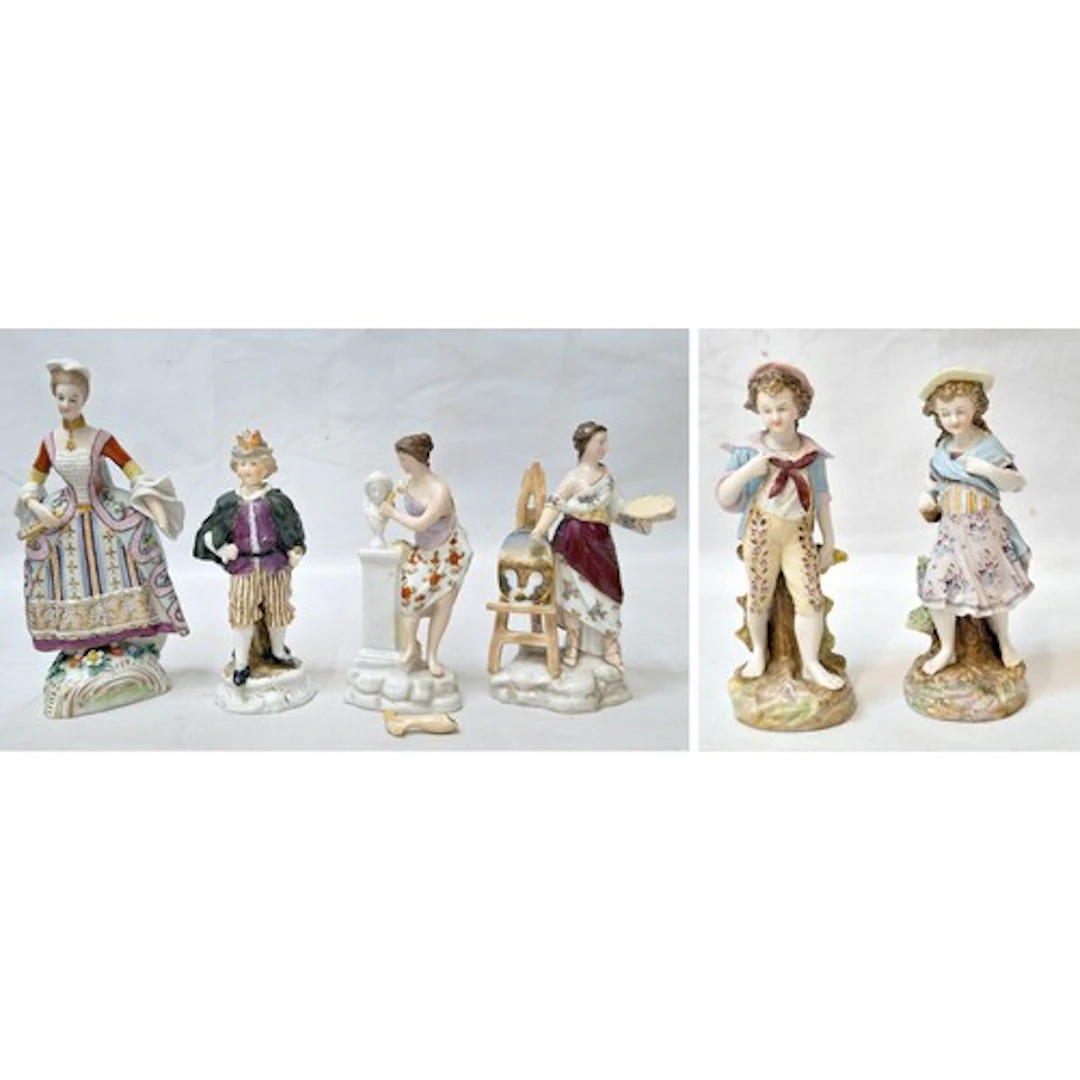 2 German Figurines, girl & boy, both marked to base Rudolsta...