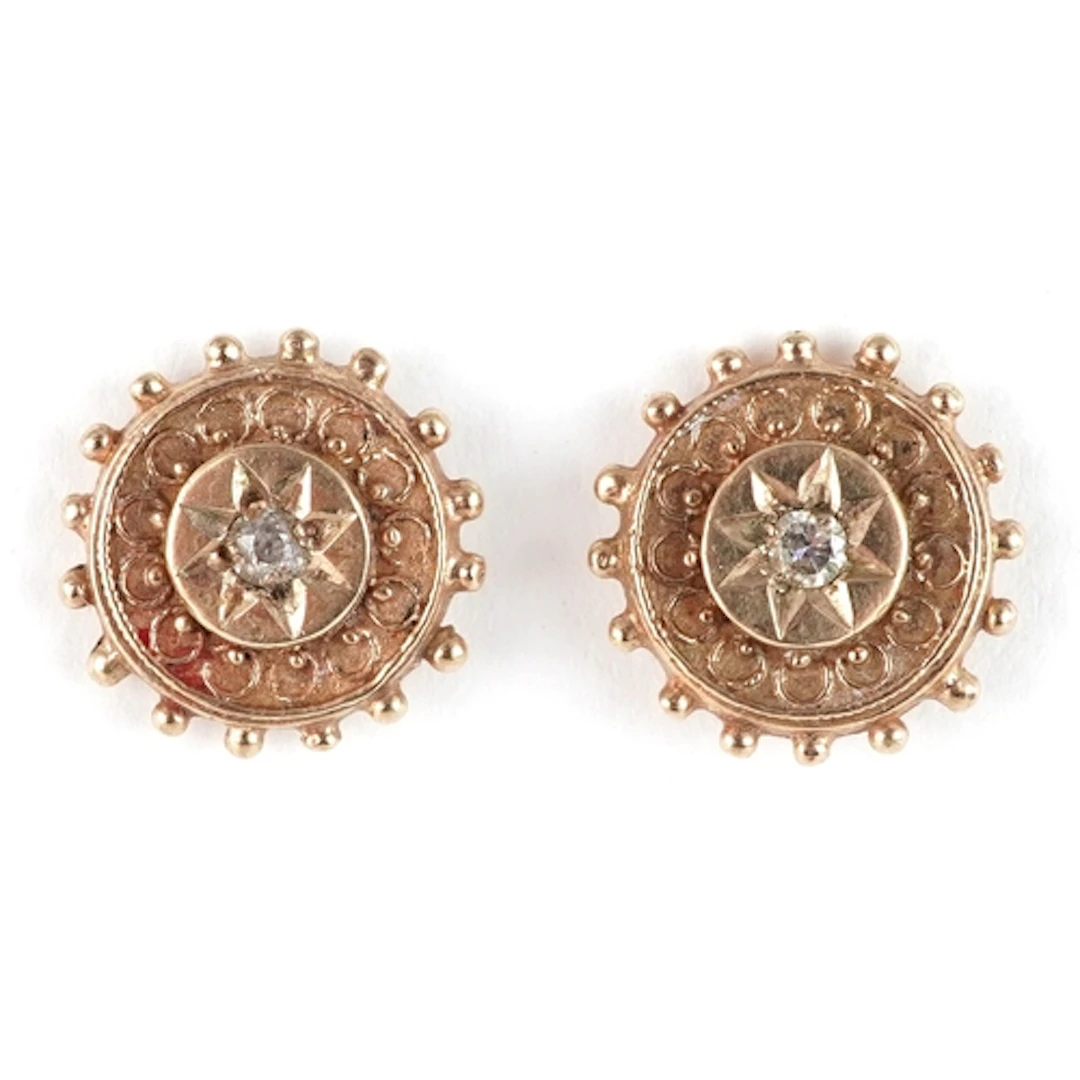 Pair of Victorian style 9ct gold diamond stud earrings, 1.2c...