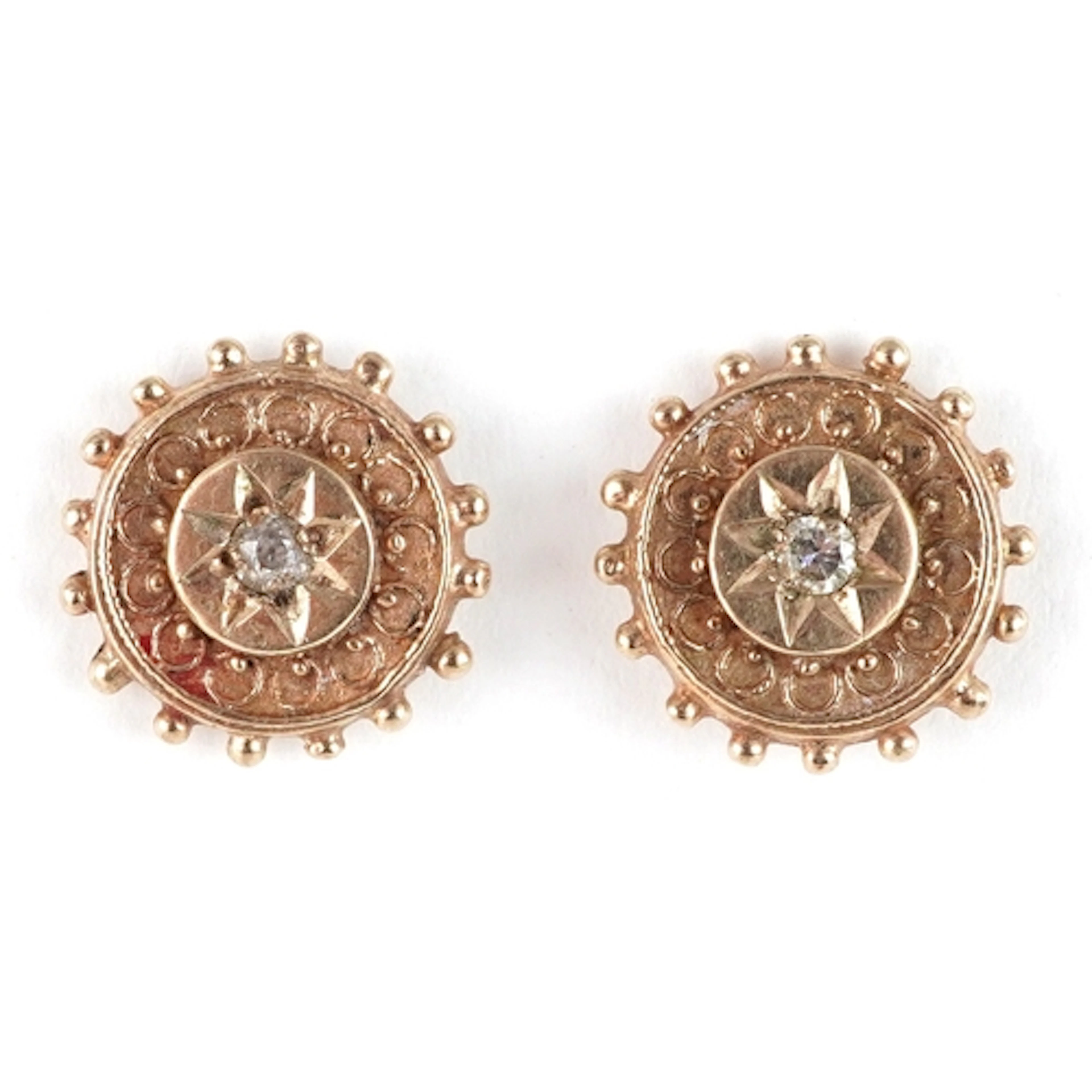 Pair of Victorian style 9ct gold diamond stud earrings, 1.2c...