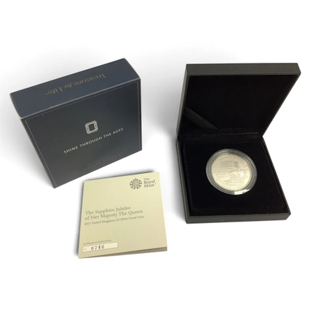 2017 Royal Mint The Sapphire Jubilee Of QEII Silver Proof £5...
