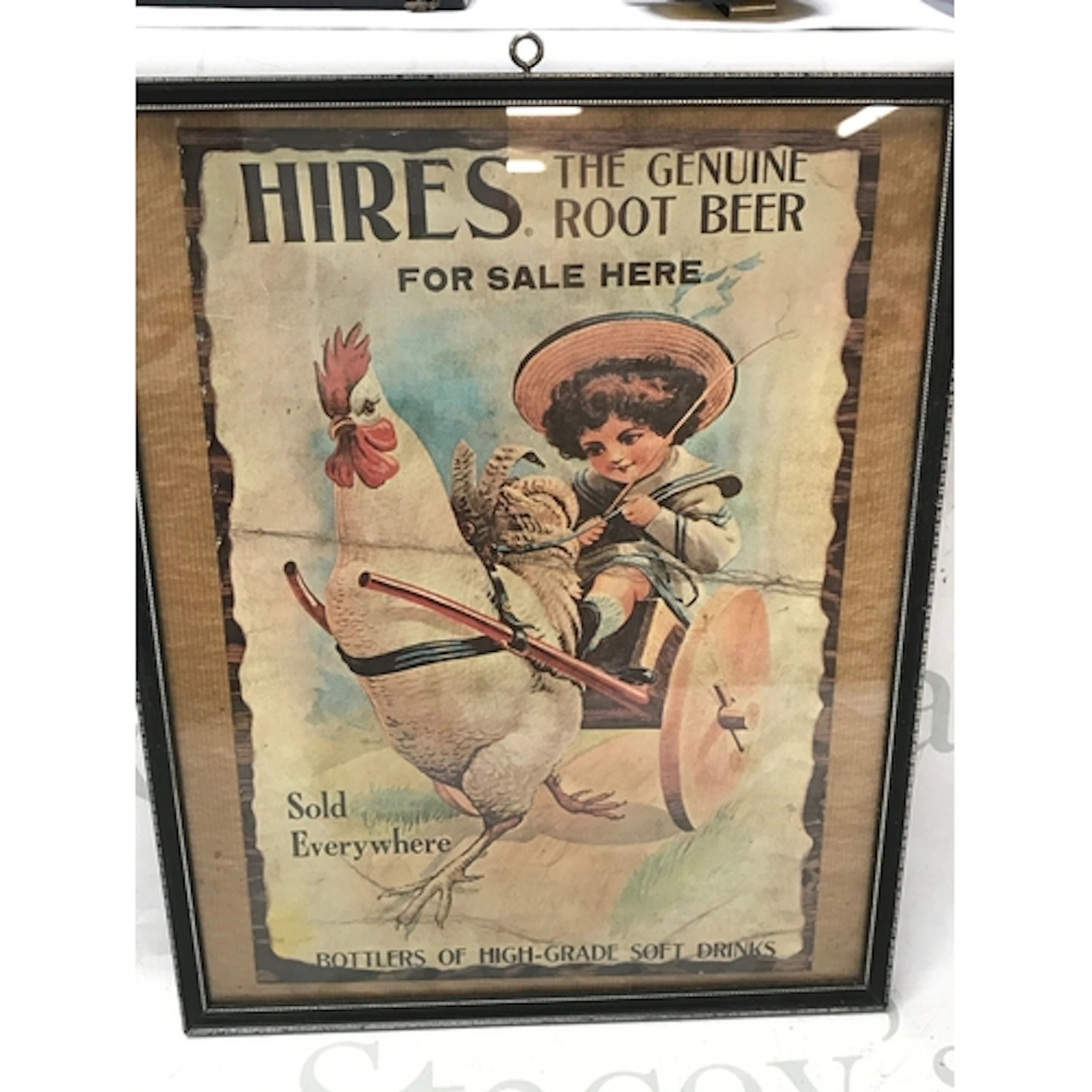 A framed and glazed vintage sign for 'Hires' Root beer for s...