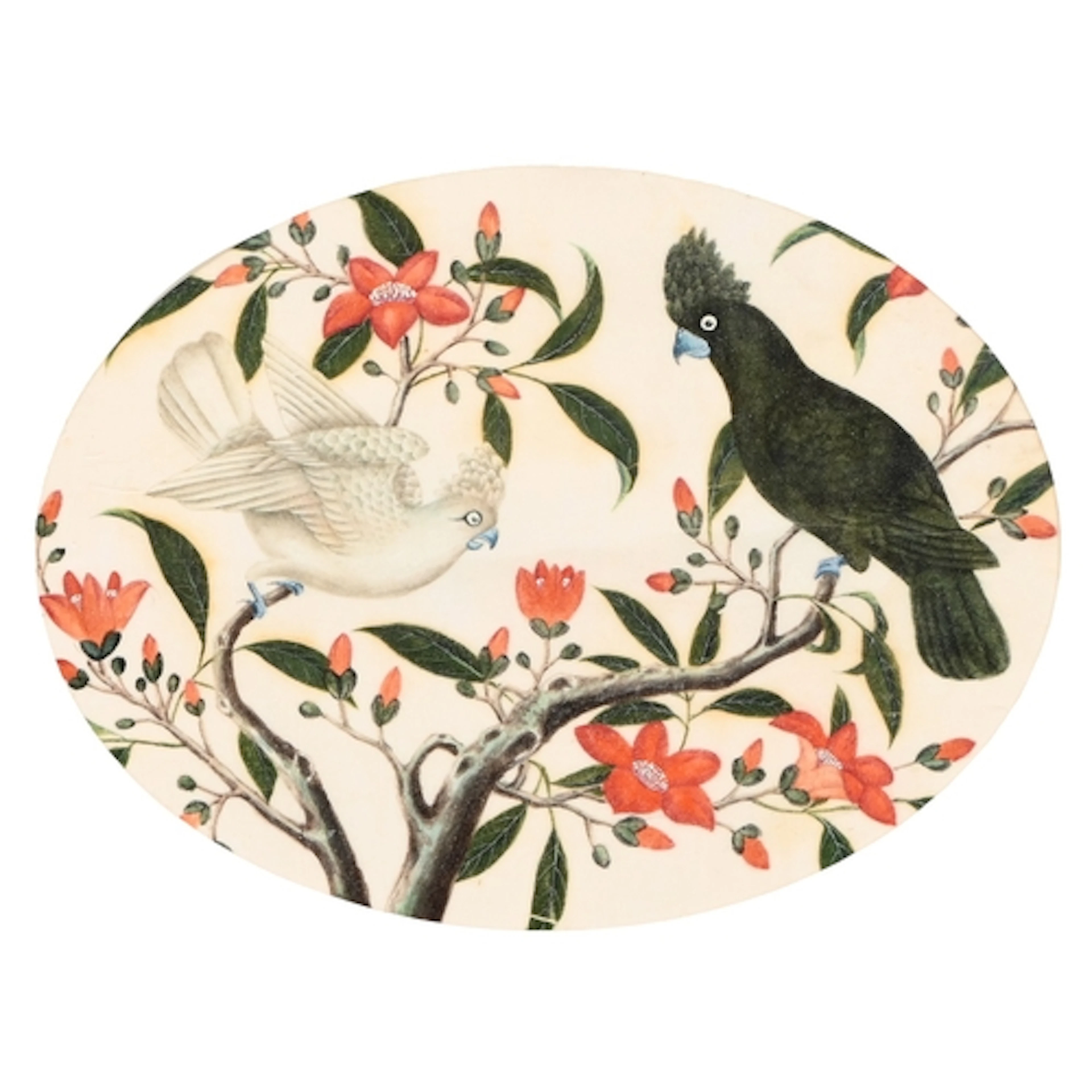 Chinese School, 19th century - Birds, a pair, painted rice p...