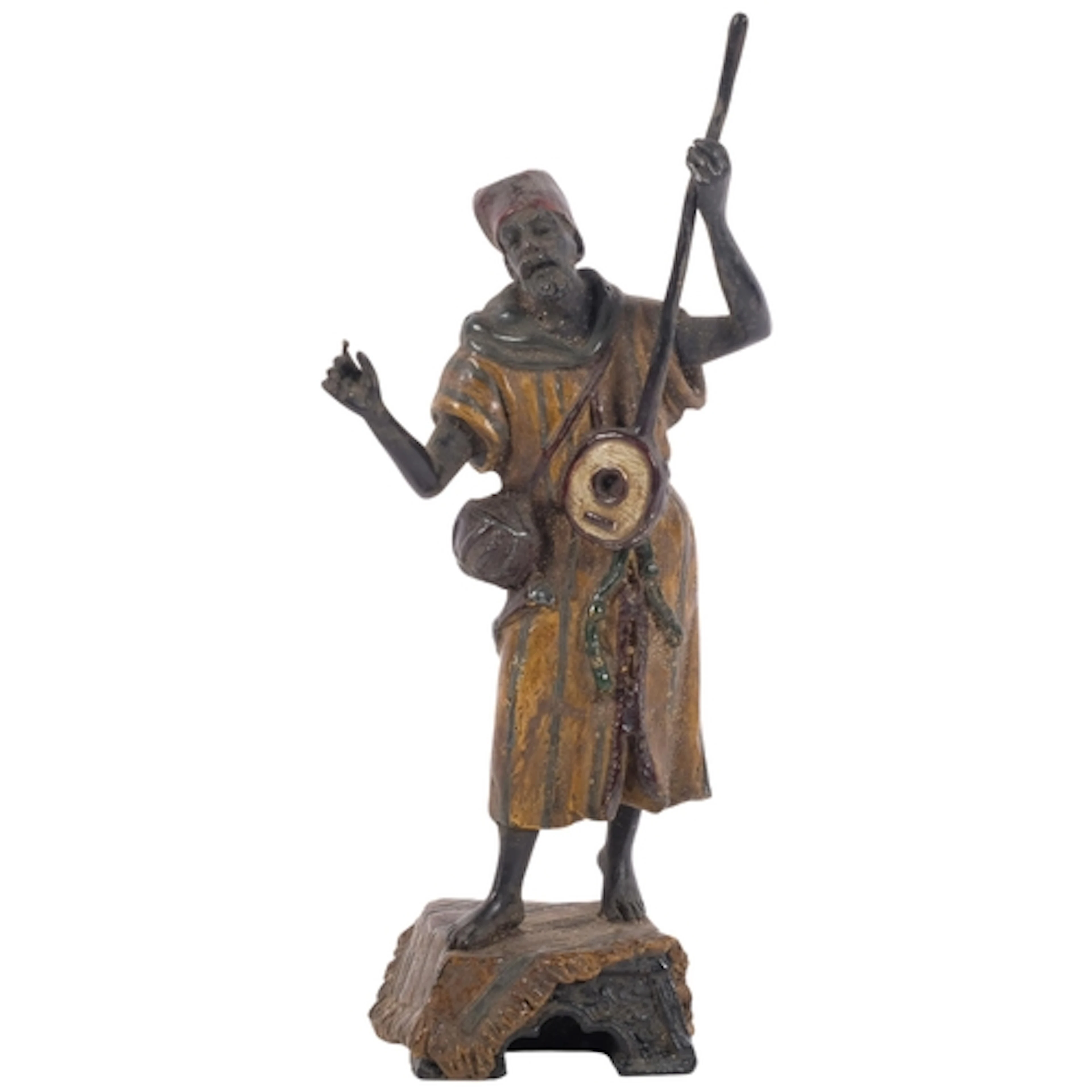 A cols painted -bronze figure, Middle Eastern man with instr...