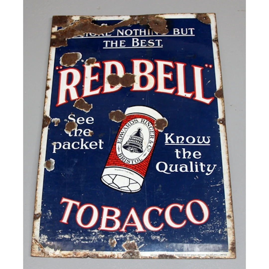Vintage enamel sign: Red Bell Tobacco 'See The Packet - Know...