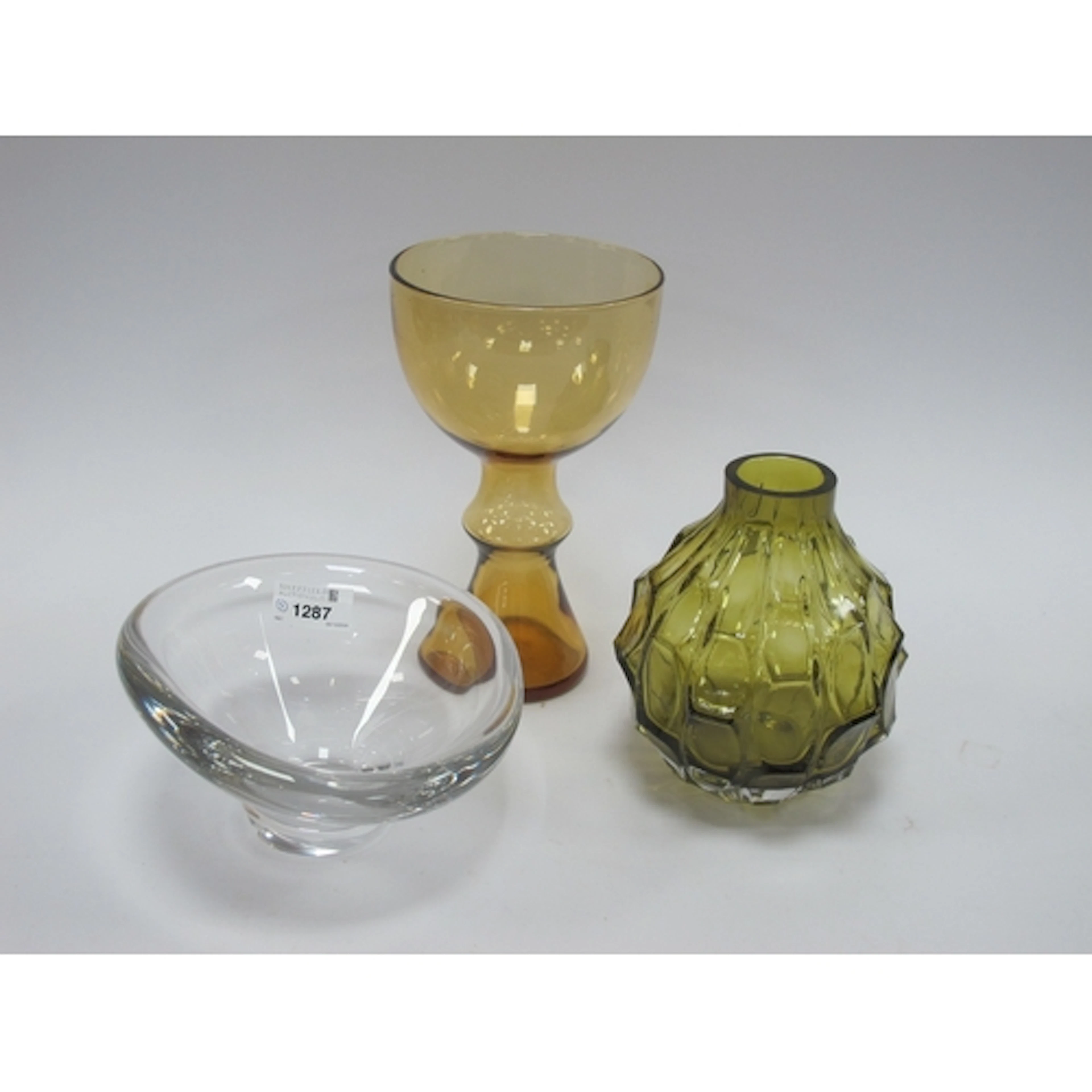 Green Glass Vase, possibly Swedish, with faceted globular bo...