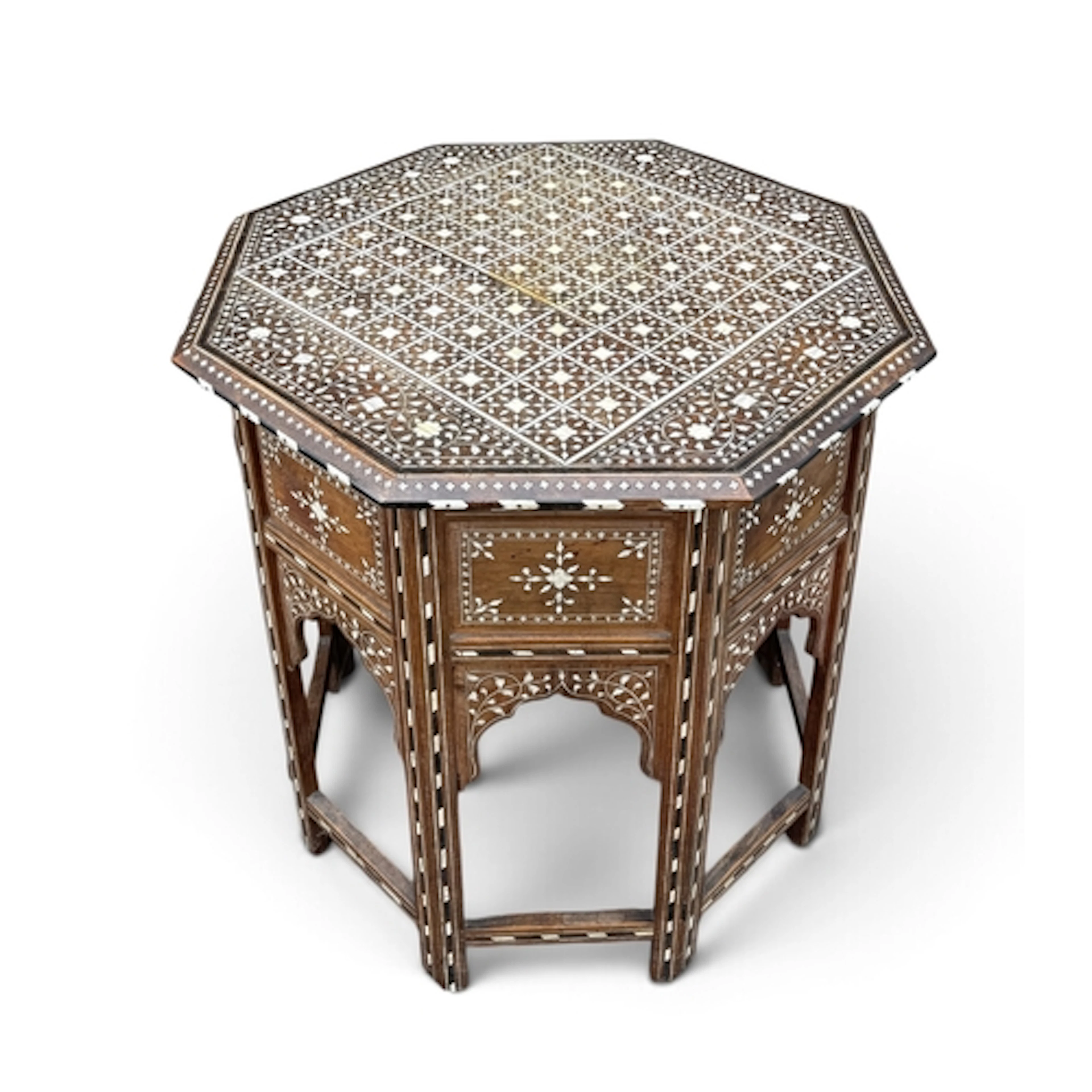A 19TH CENTURY BONE INLAID SANDALWOOD OCTAGONAL HOSHIARPUR T...