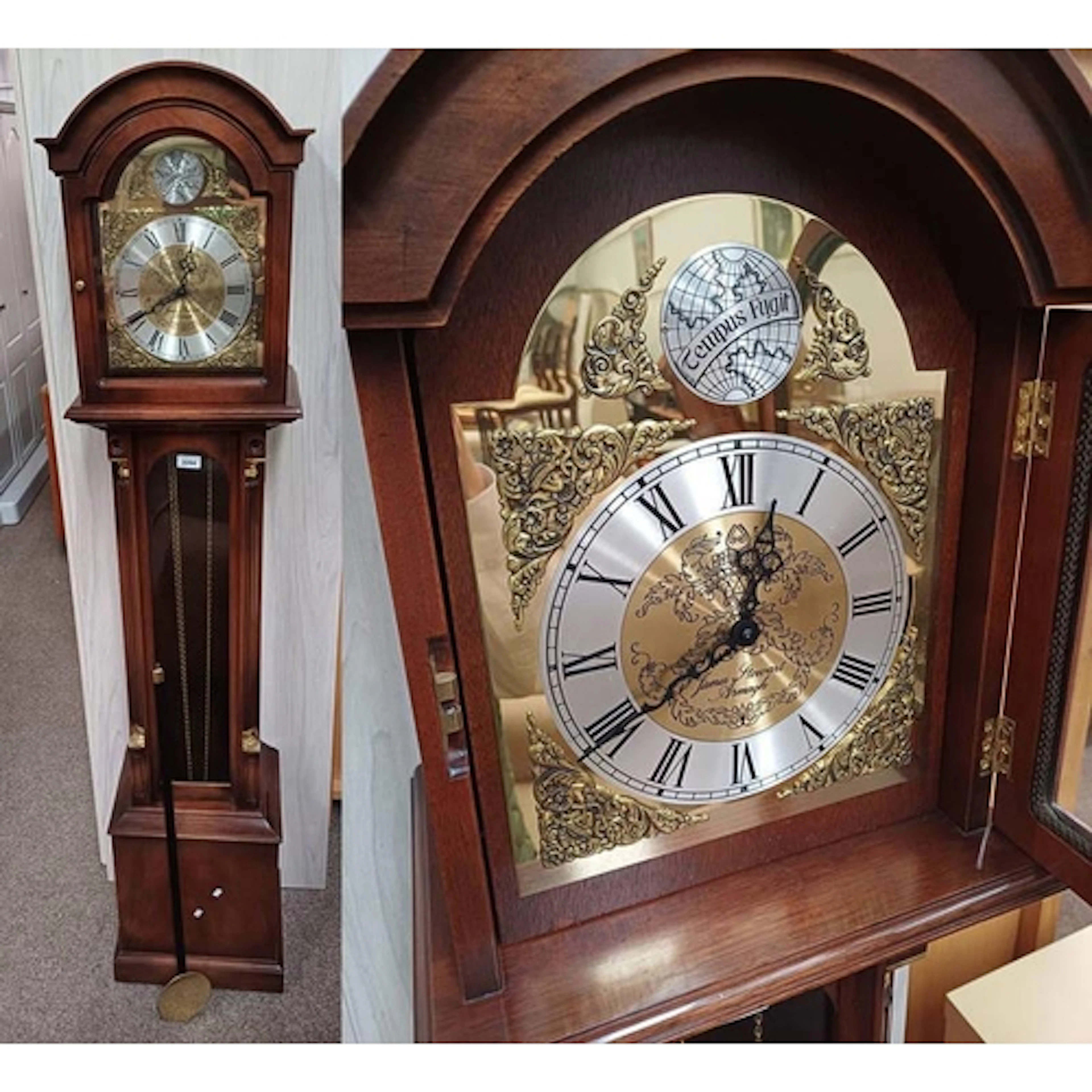 MAHOGANY LONGCASE CLOCK WITH GLAZED PANEL DOOR, THE BRASS & ...