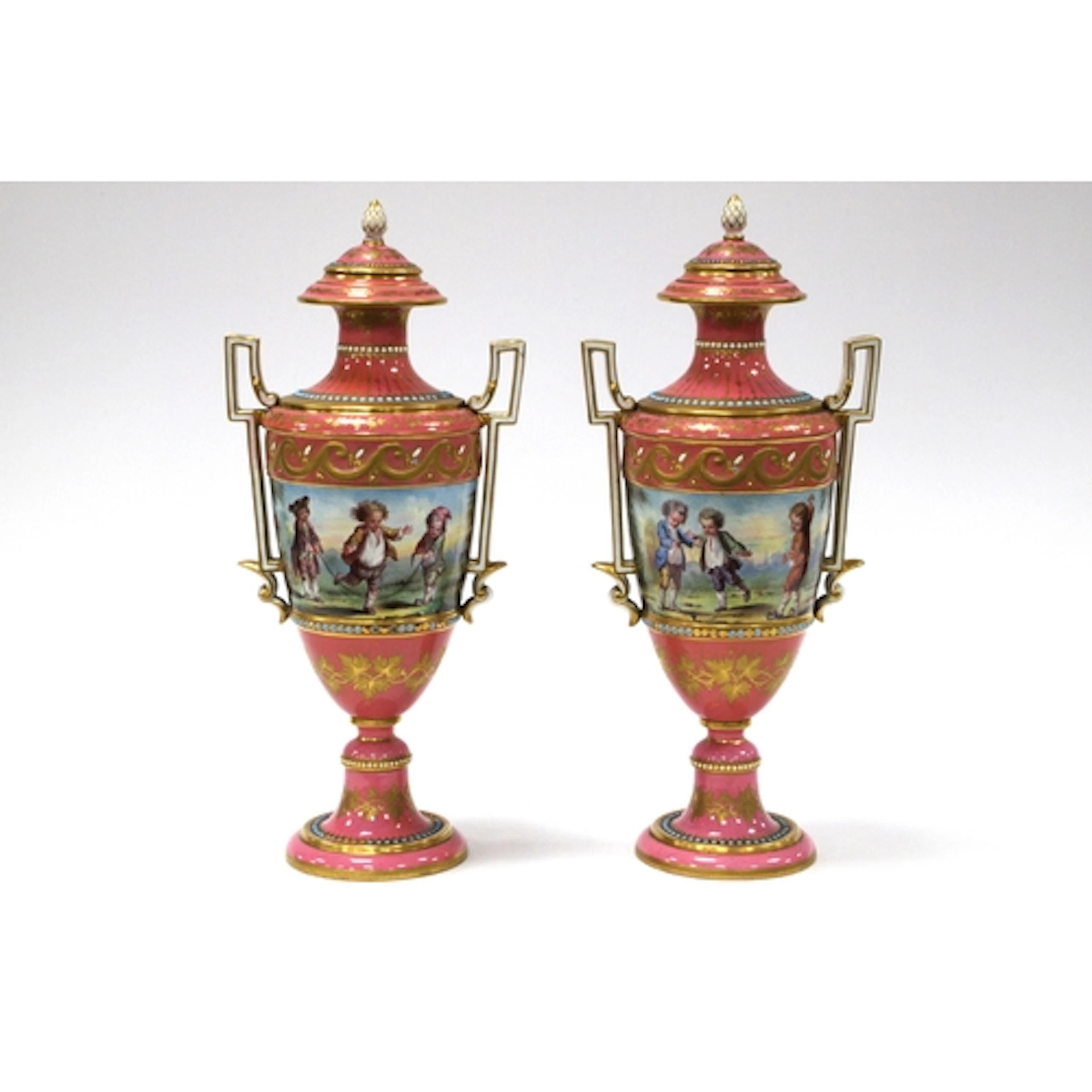 A Pair of Sevres Style Porcelain Vases and Covers, of ovoid ...