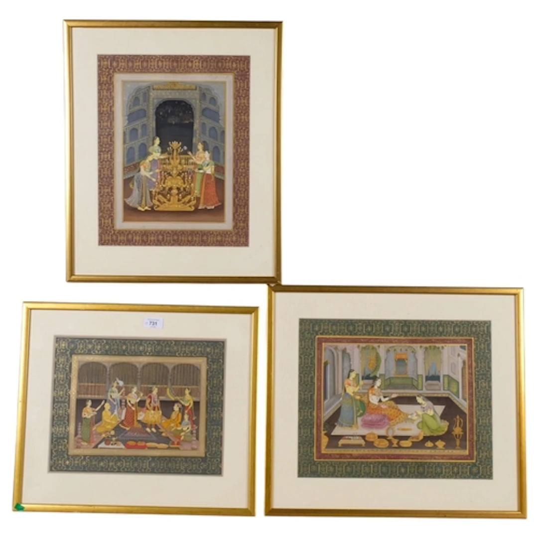 Indian School, 3 highly detailed wedding ceremony illustrati...