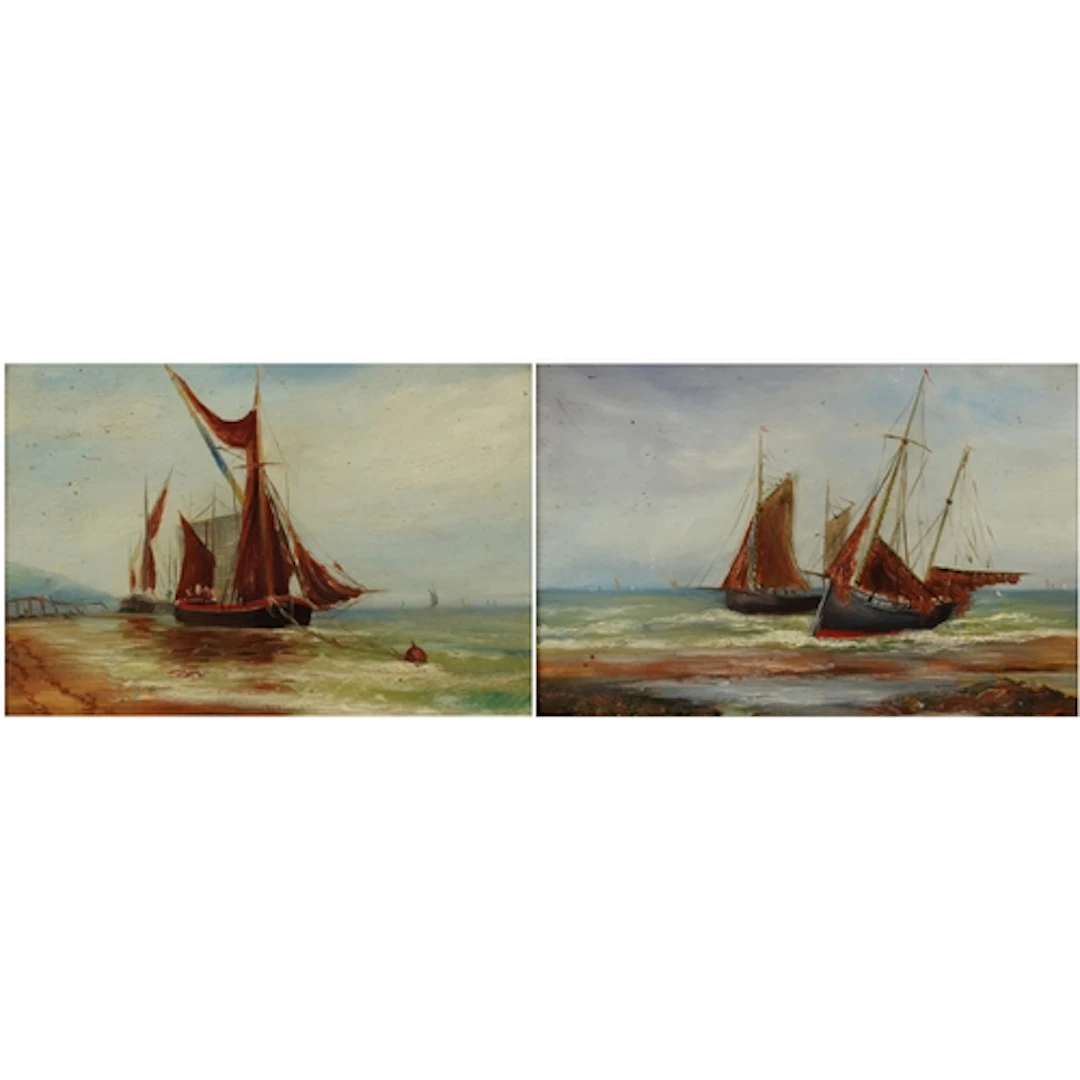 Ship's at sea, two early 20th century oils on board, framed,...