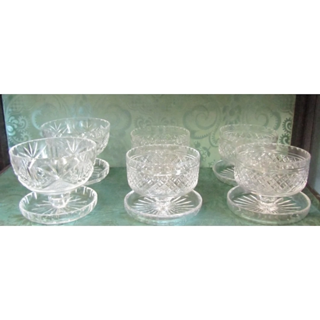 Six Irish Cut Crystal Dessert Coupes Good Original Condition...