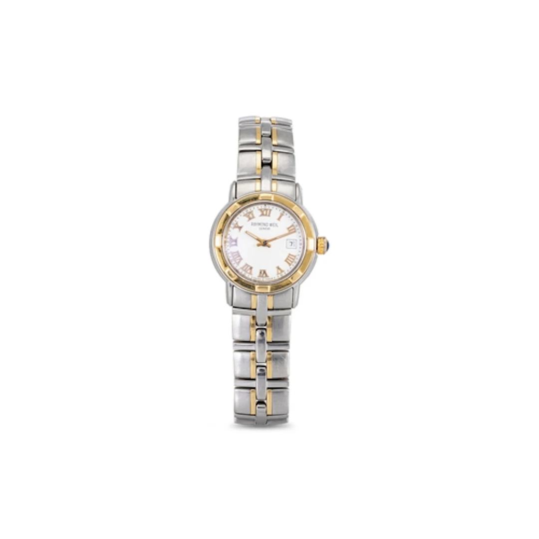 A RAYMOND WEIL BI-METAL WRIST WATCH, together with the origi...