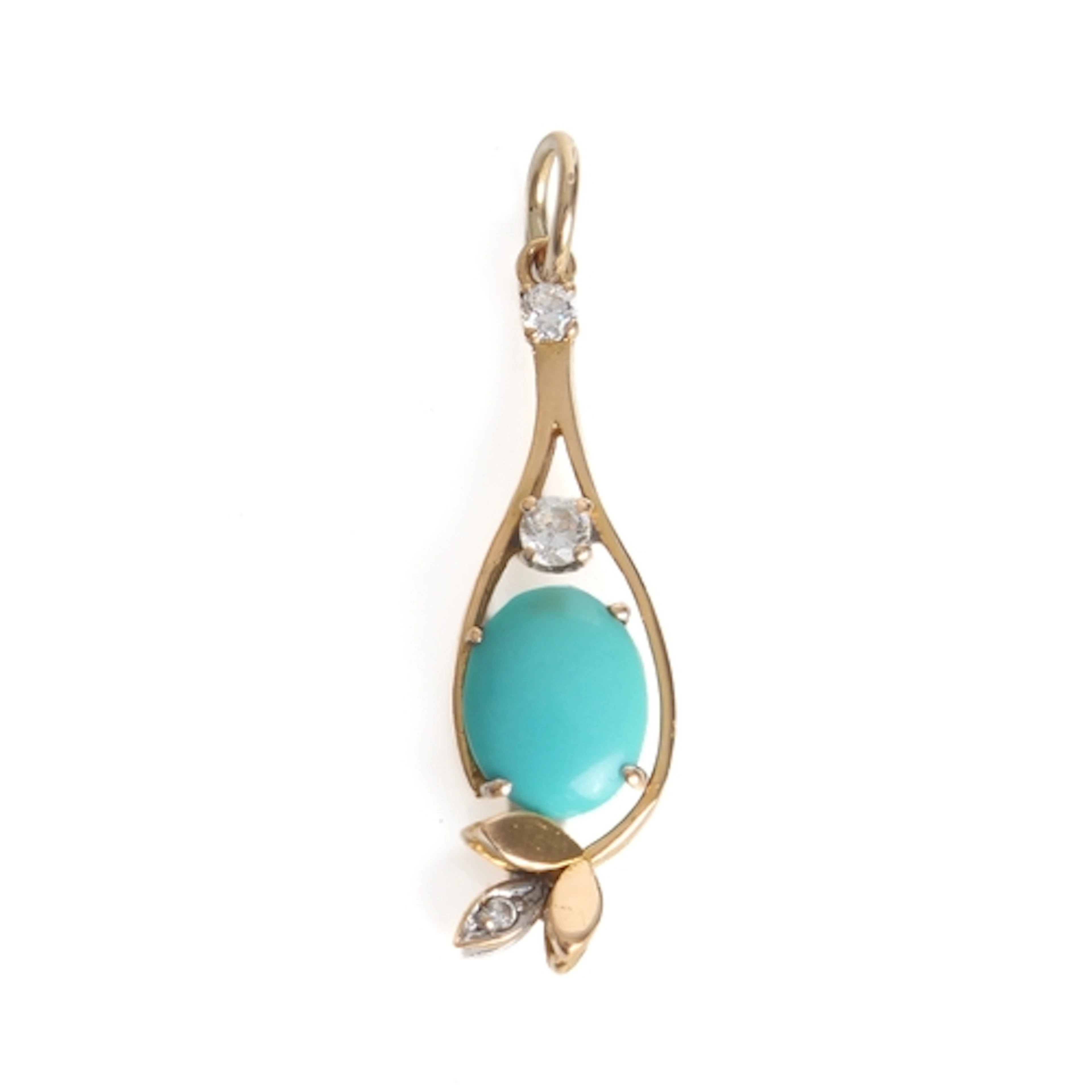An 18ct gold, turquoise and diamond pendant - unmarked (test...