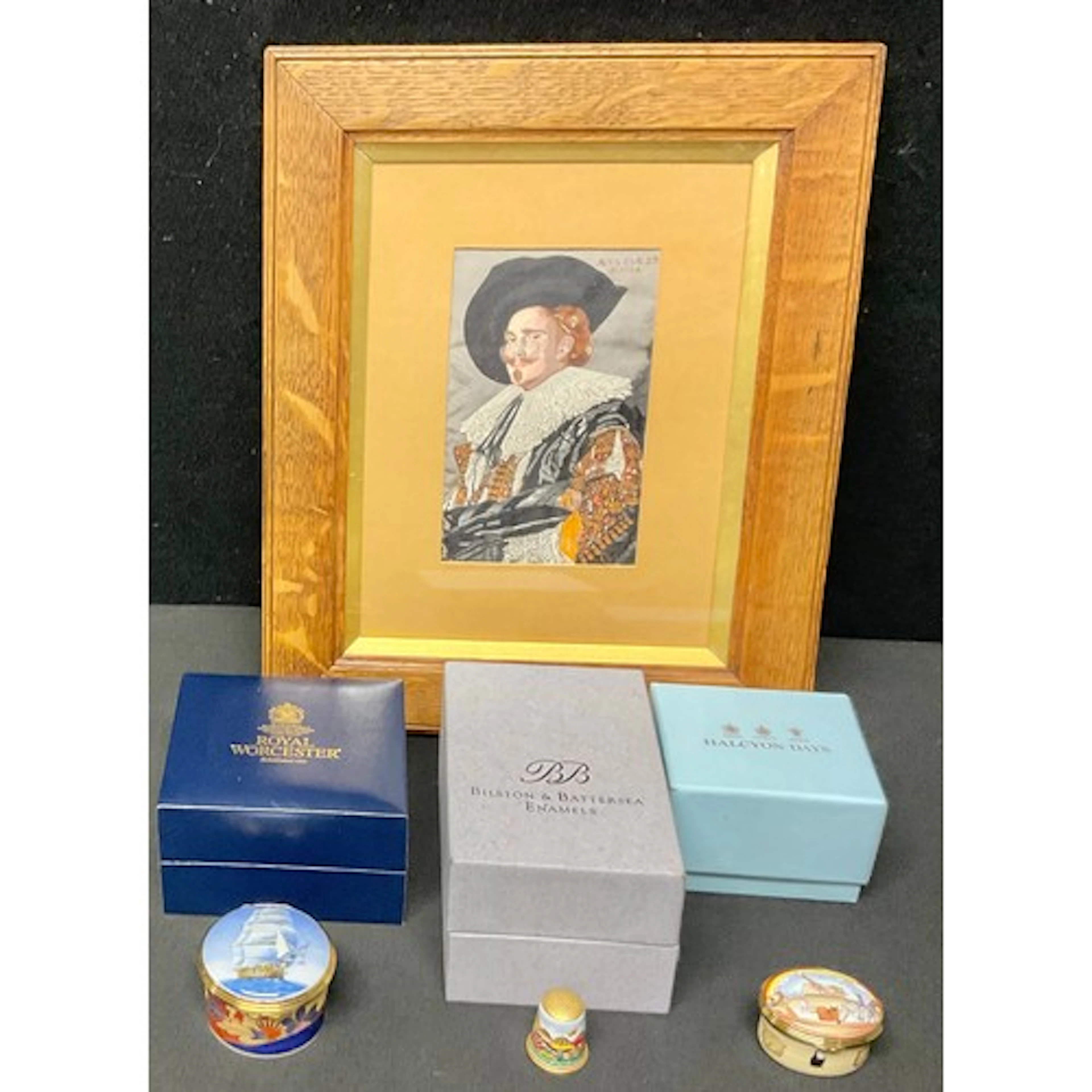 A Halcyon Days enamel pill box, Noah's Ark, boxed, Bilston &...