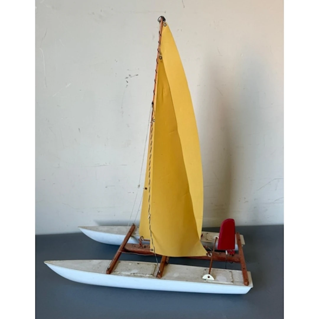 A plastic kit built pond catamaran.