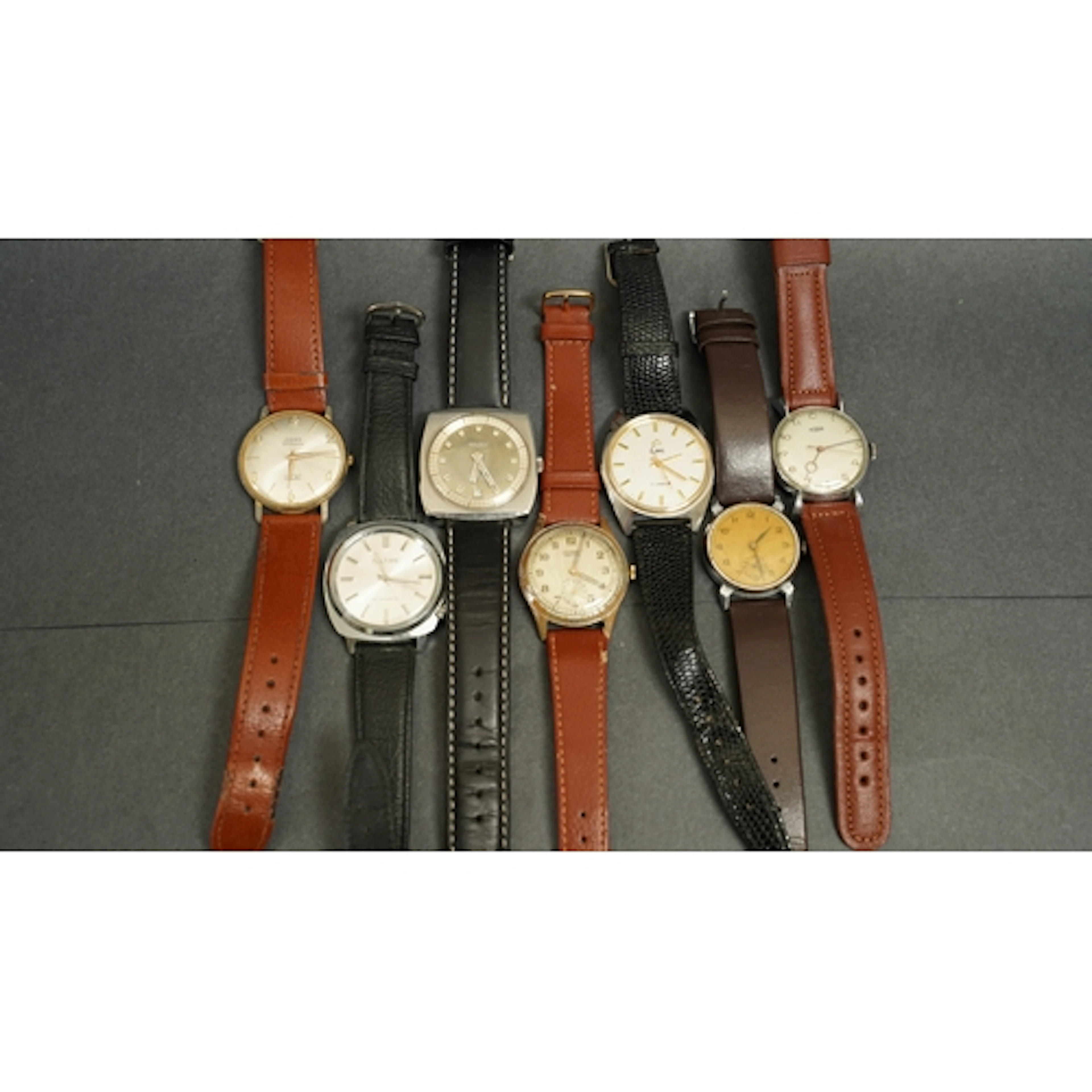 7 vintage gentleman's mechanical watches, to include Majex, ...