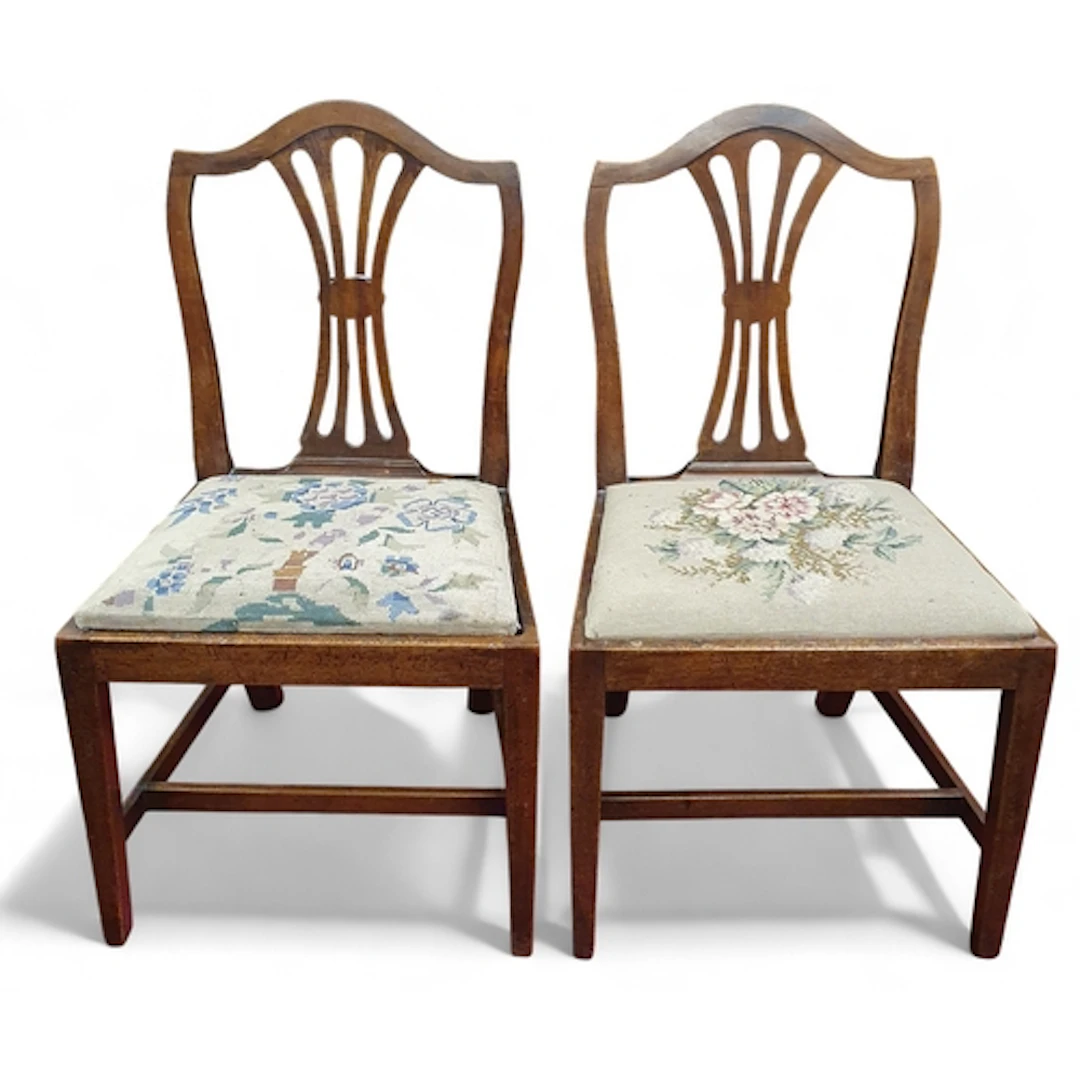 A pair of 19th Century Hepplewhite style Chairs with tapestr...