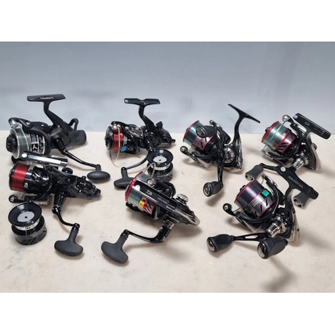 Three Daiwa Ninja 2508DA match Fishing Reels, two Daiwa Emca...