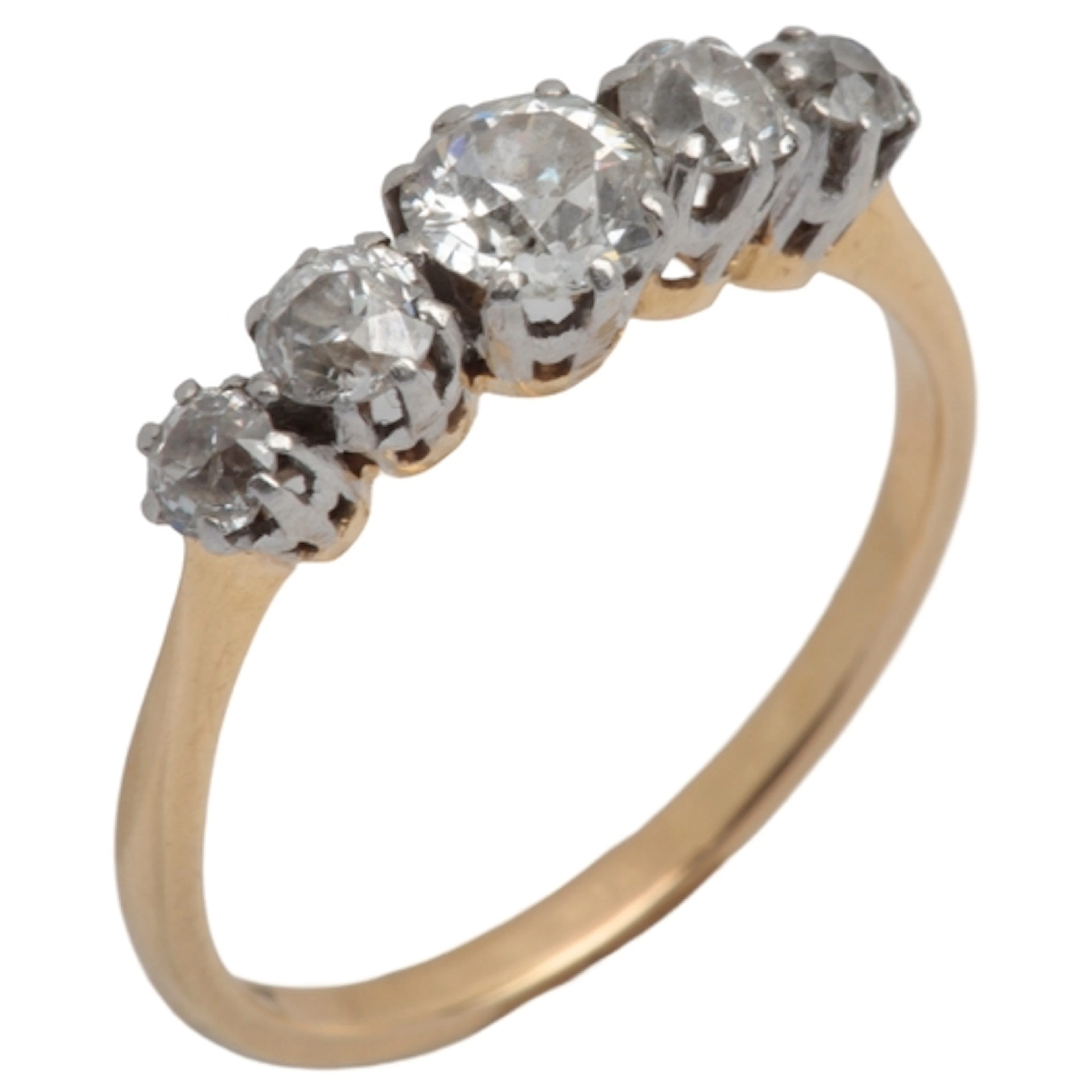 A diamond five-stone ring, early 20th century, claw-set with...