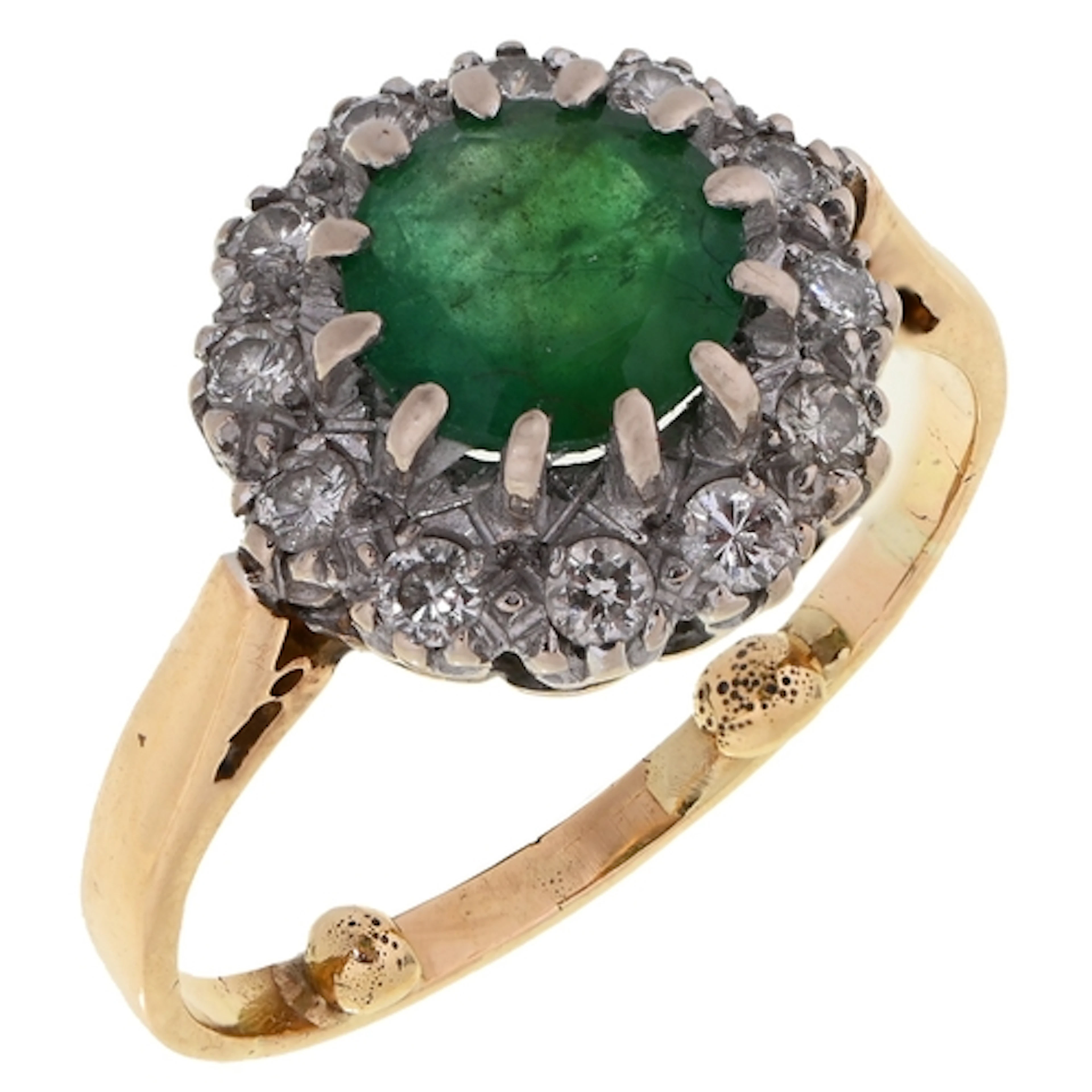 An emerald and diamond ring and pair of emerald ear studs, i...
