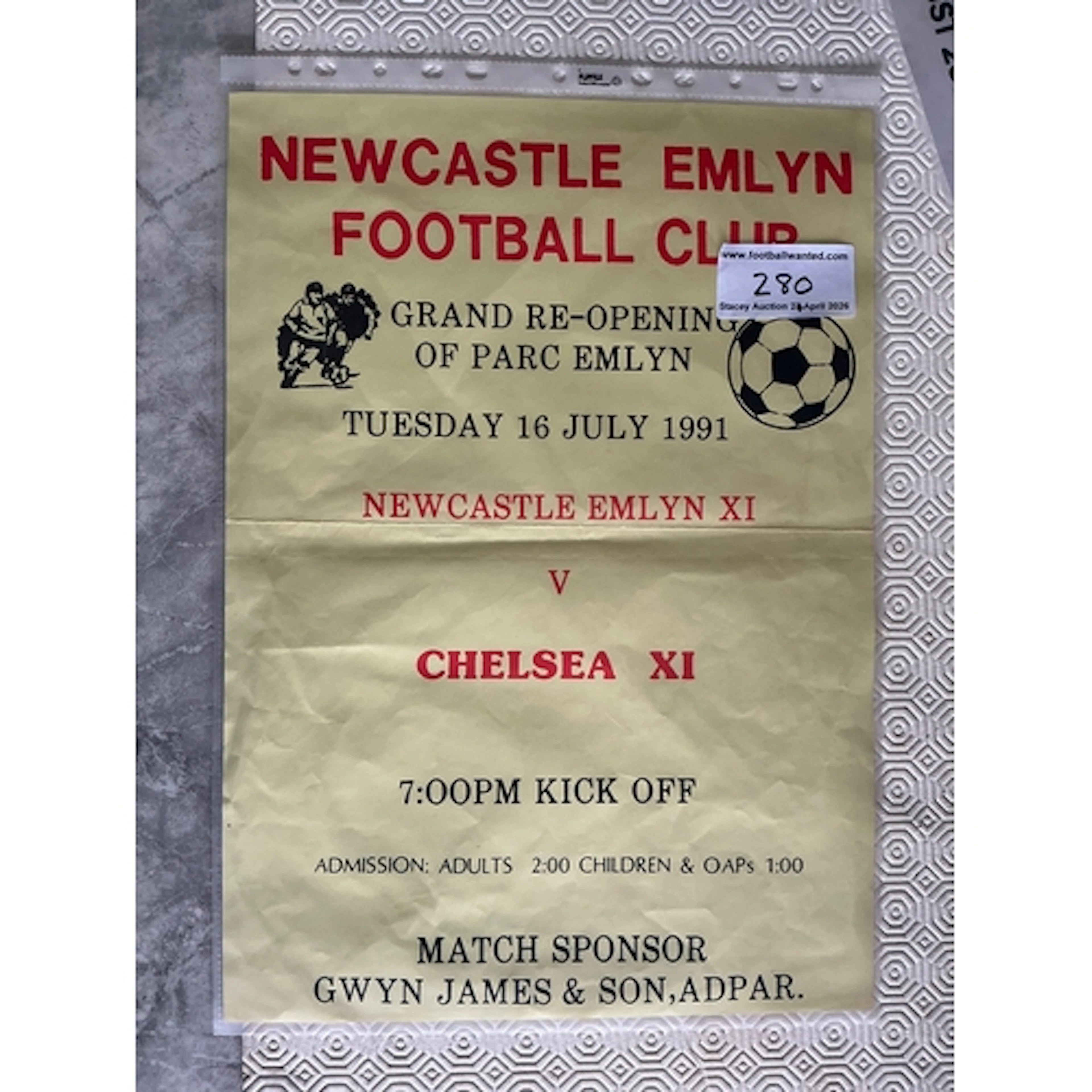 1991 Chelsea Football Poster: Newcastle Emlyn v Chelsea X1 d...