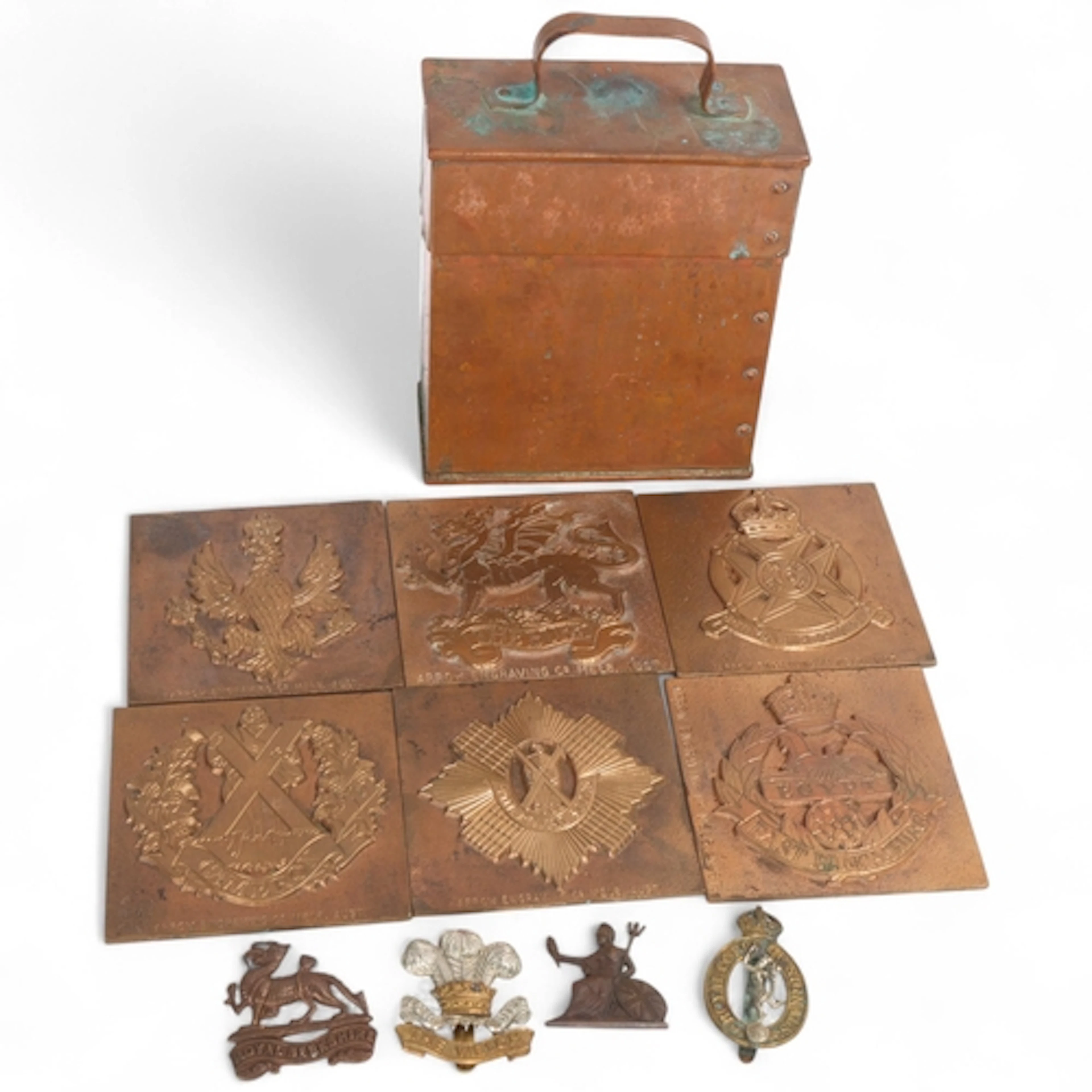 A set of 6 copper military printing plates, regiments includ...