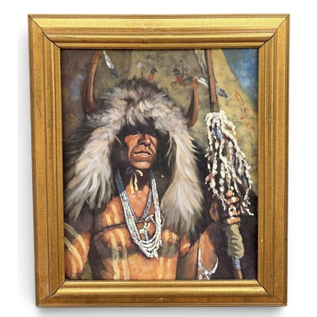HARLEY BROWN (B.1939): NATIVE AMERICAN CHIEF Oil on board. 6...