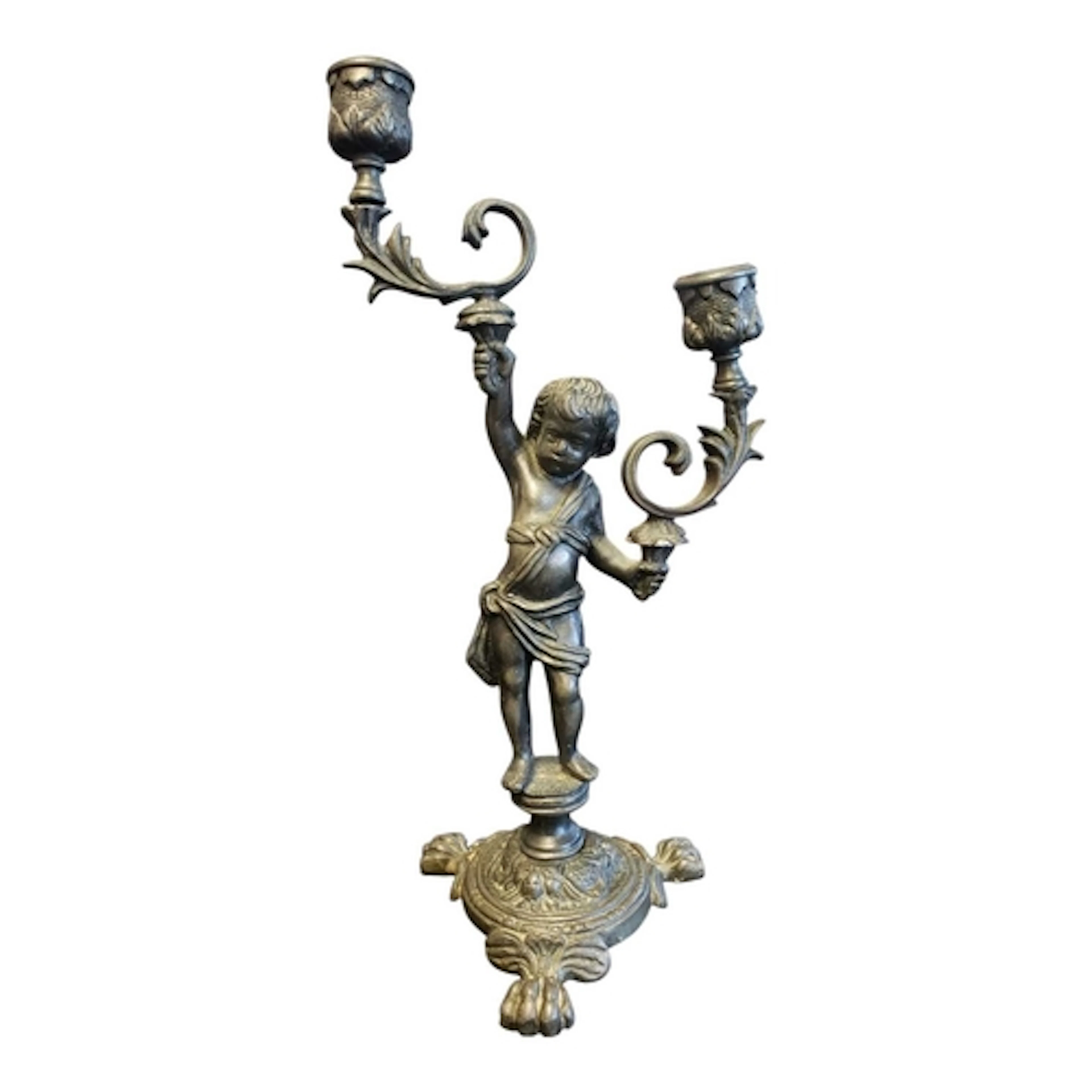 20th century vintage metal iron cherub candelabra candlestic...