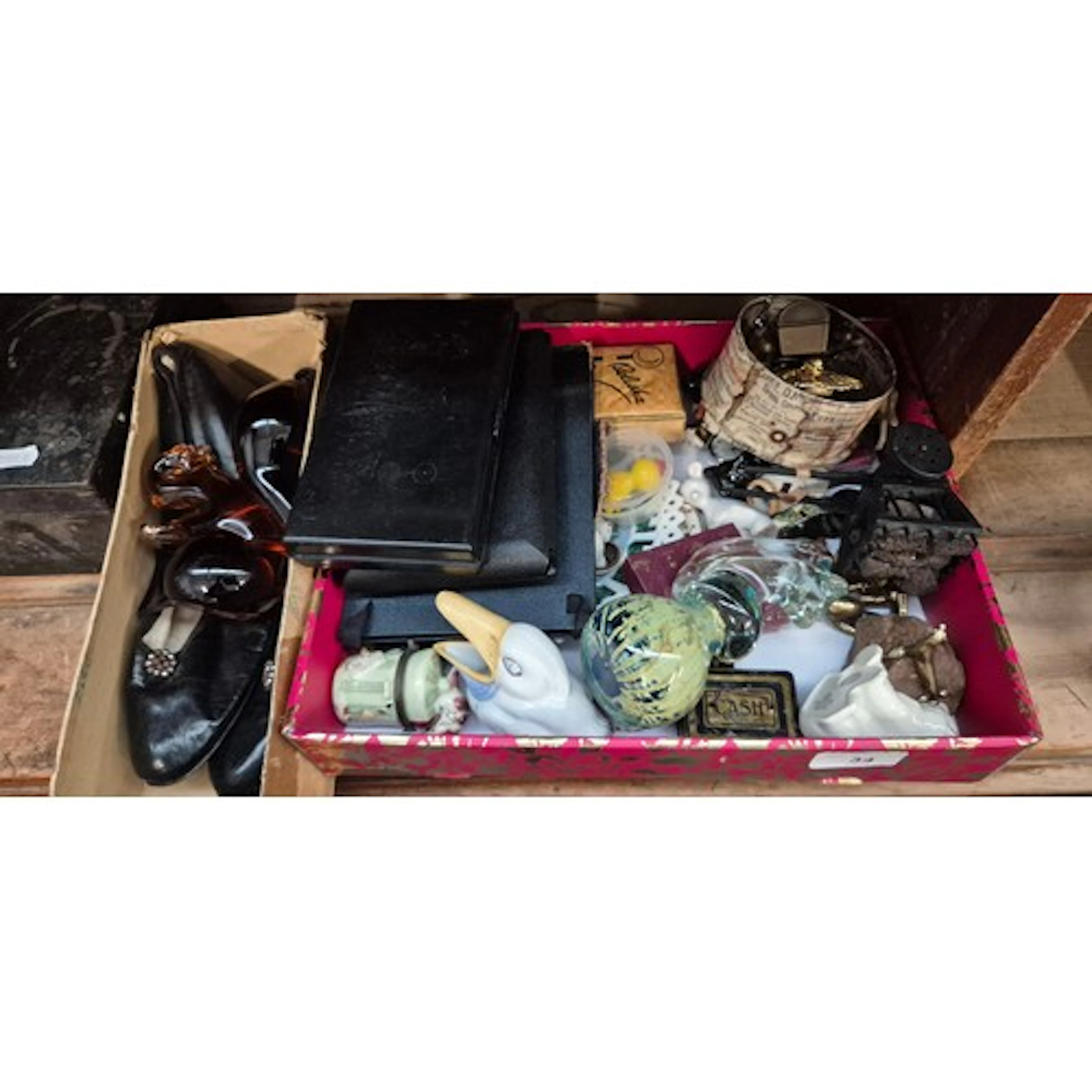 Two boxes of mixed collectables to include glass ornaments, ...