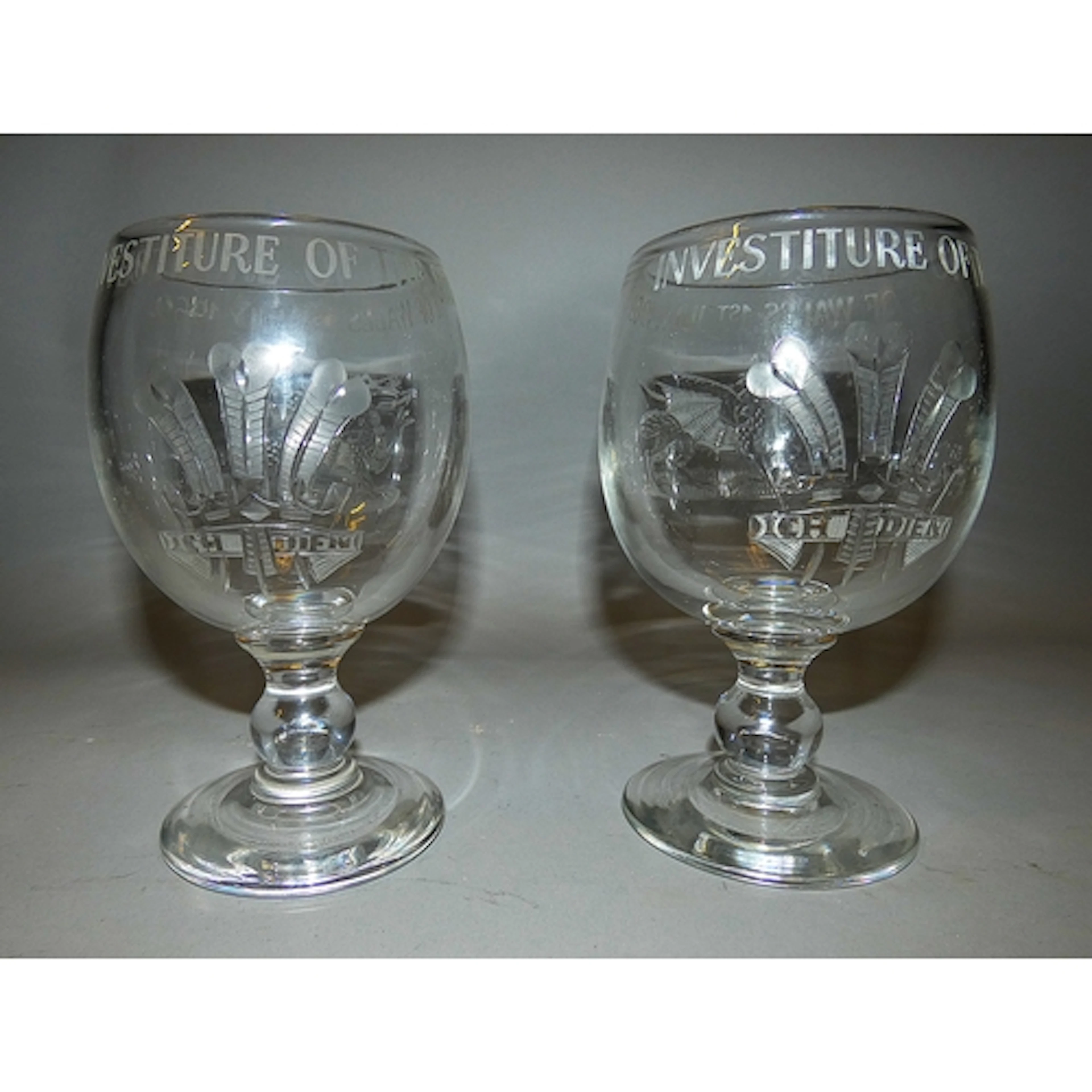 Pair of Commemorative glass rummers celebrating 'Investiture...