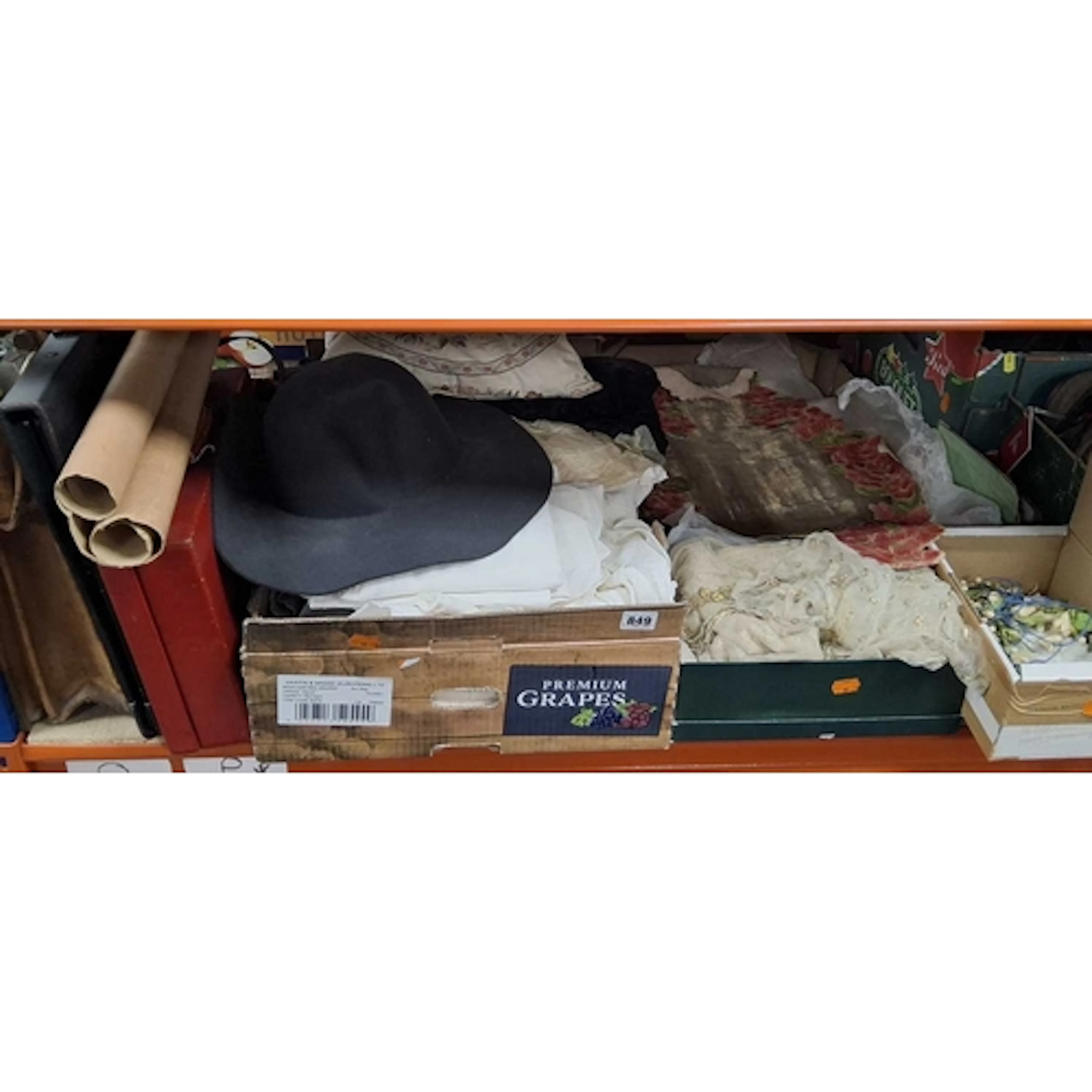 TWO BOXES AND LOOSE VINTAGE LINEN, LACE, BRIDAL VEIL, BRIEFC...