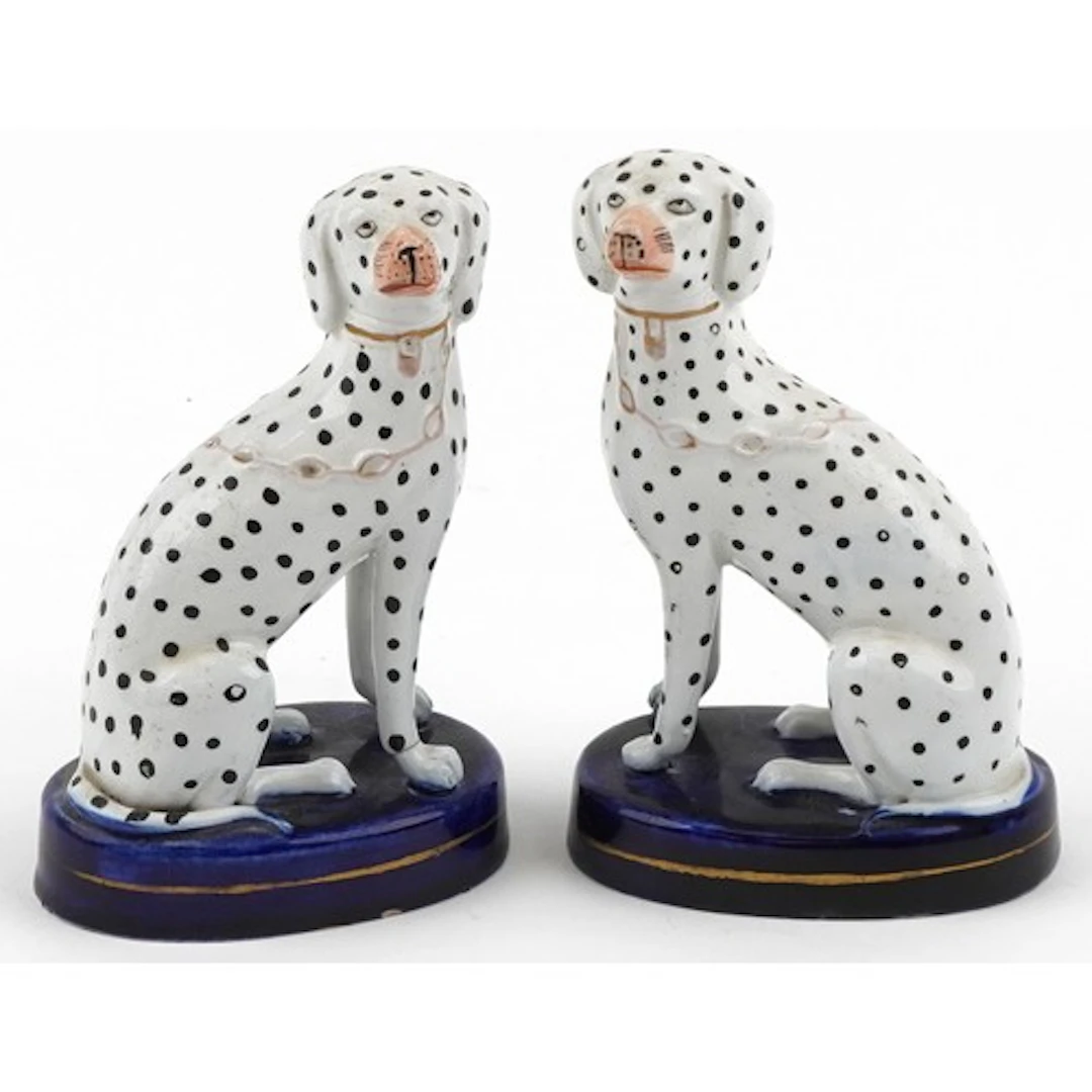 Pair of Victorian Staffordshire pottery seated Dalmatians, 1...