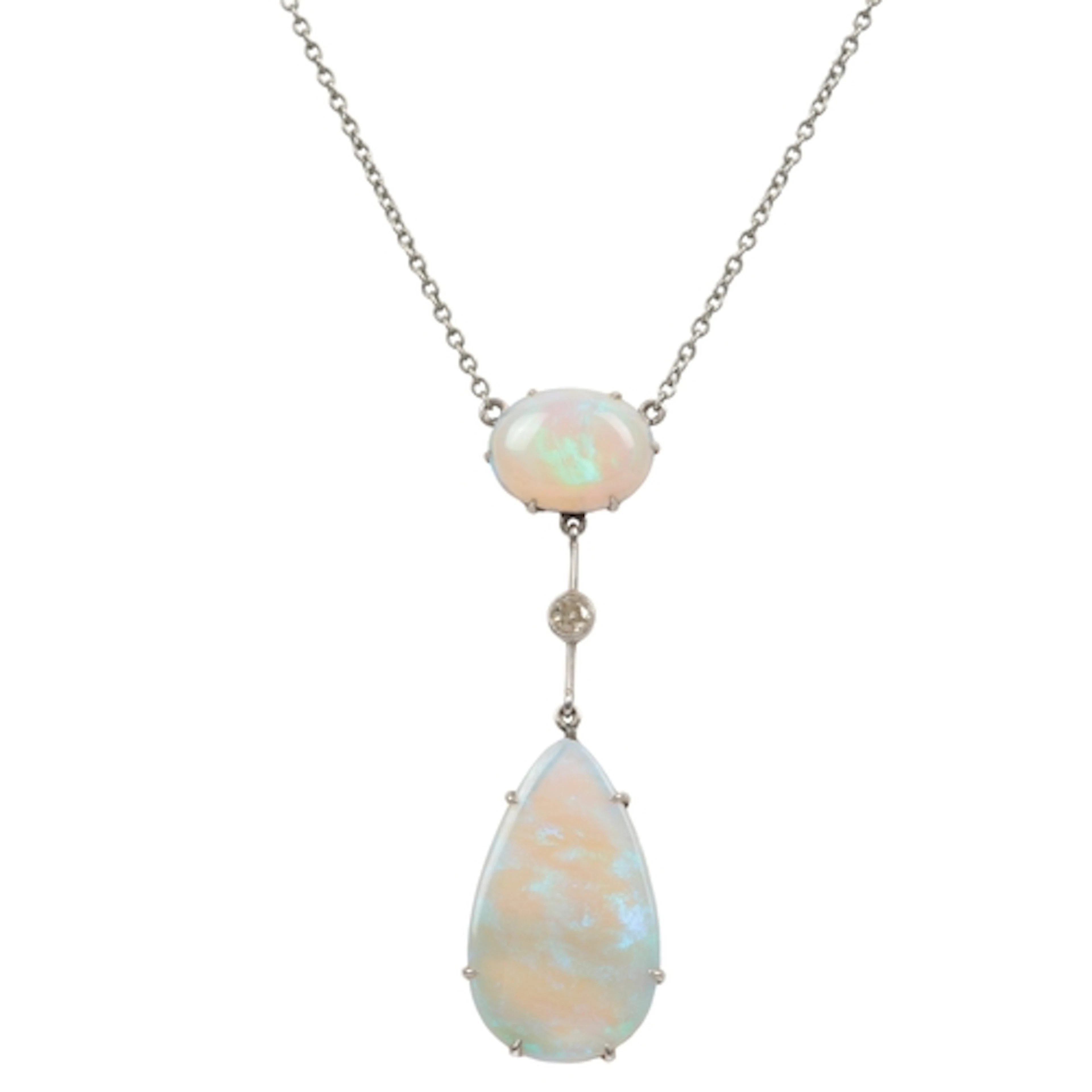 An Edwardian opal and diamond pendant, early 20th century, c...