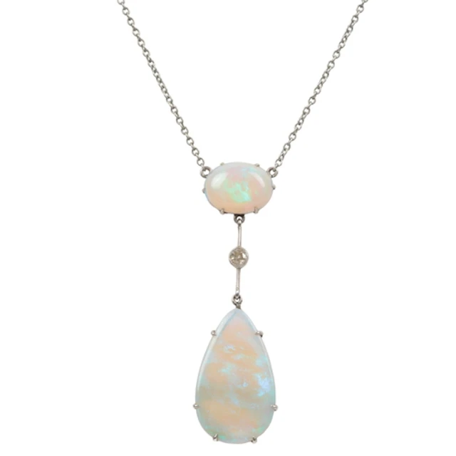 An Edwardian opal and diamond pendant, early 20th century, c...