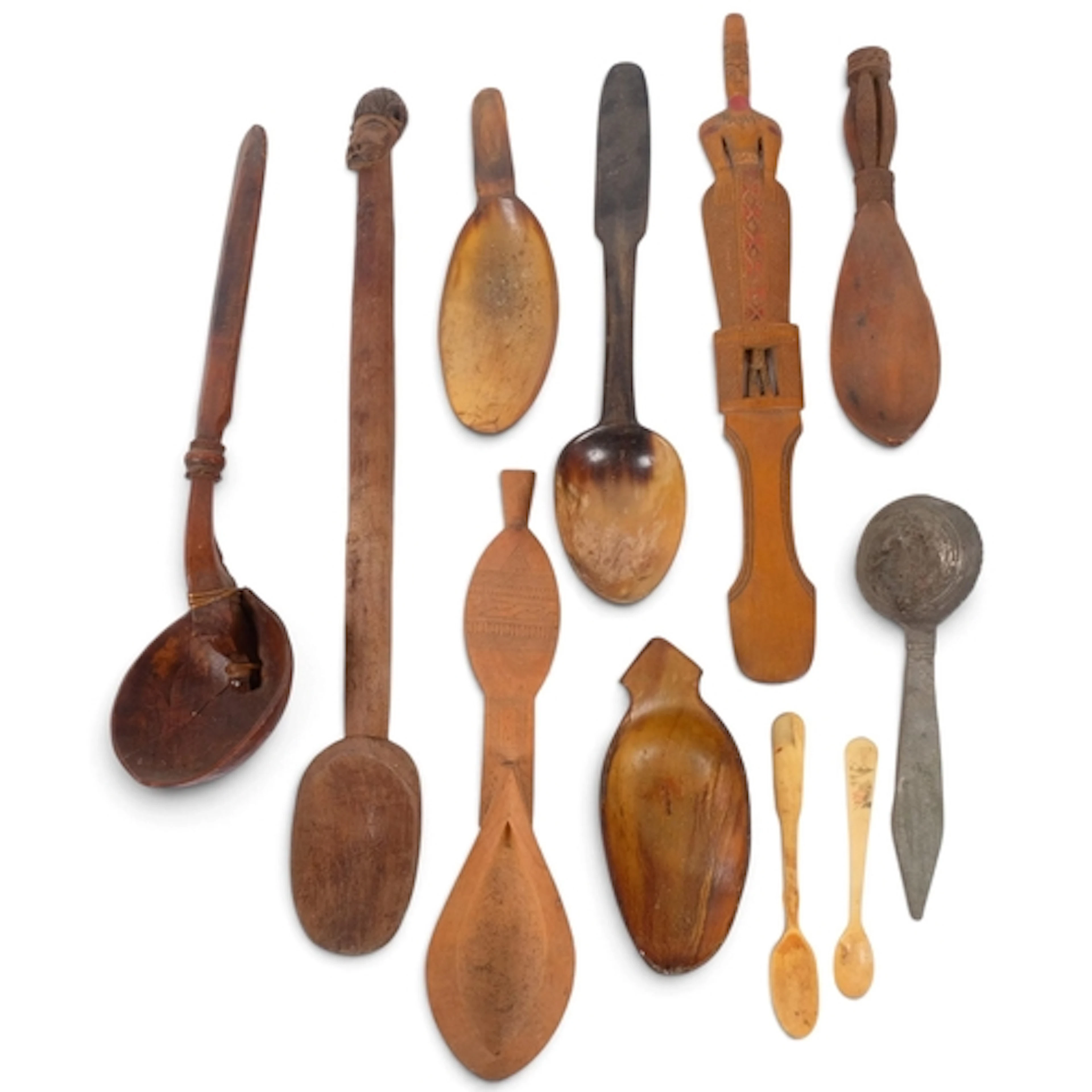 A collection of Ethnic and Antique spoons, including 2 x 18t...
