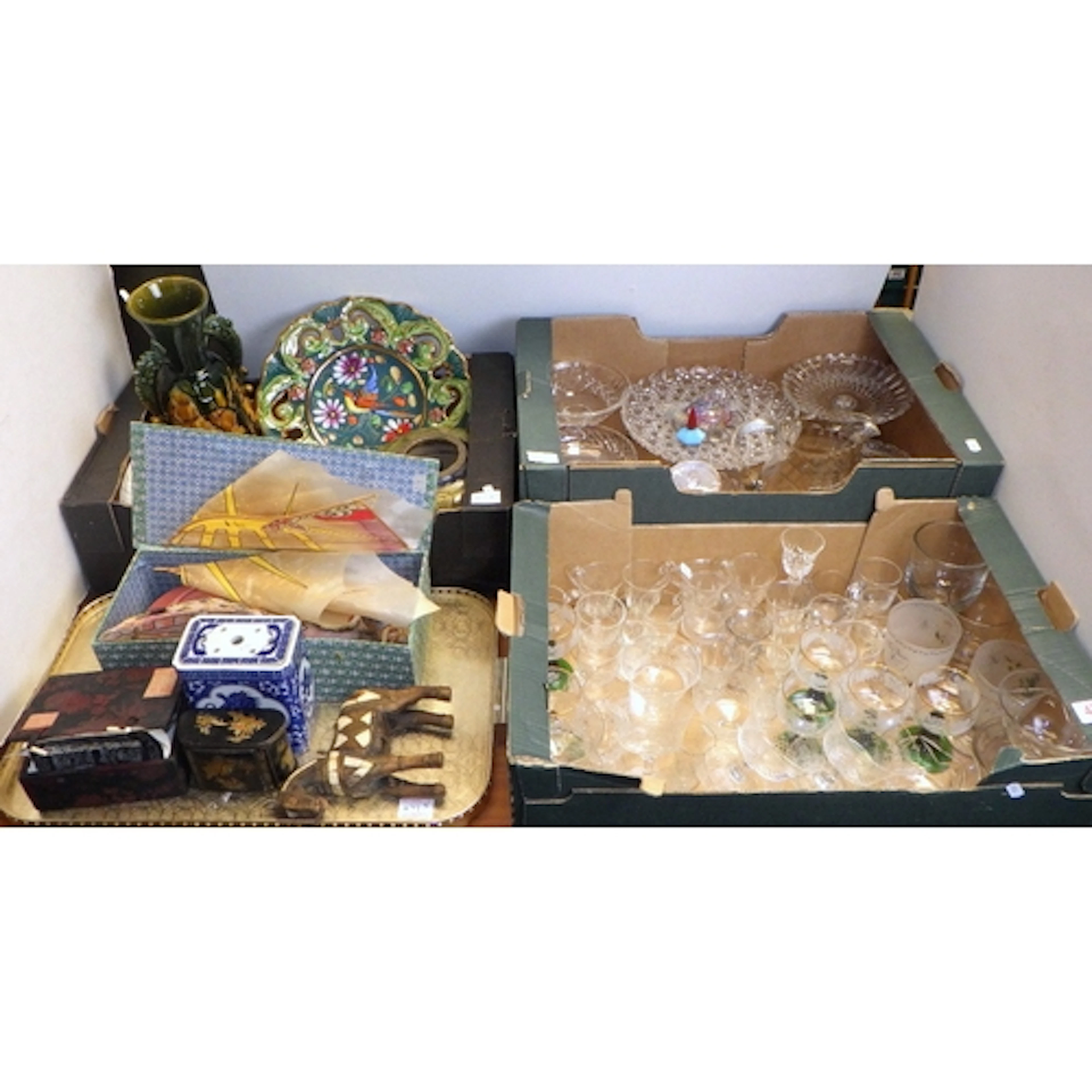 A qty of misc glassware, Oriental design flower brick, ceram...