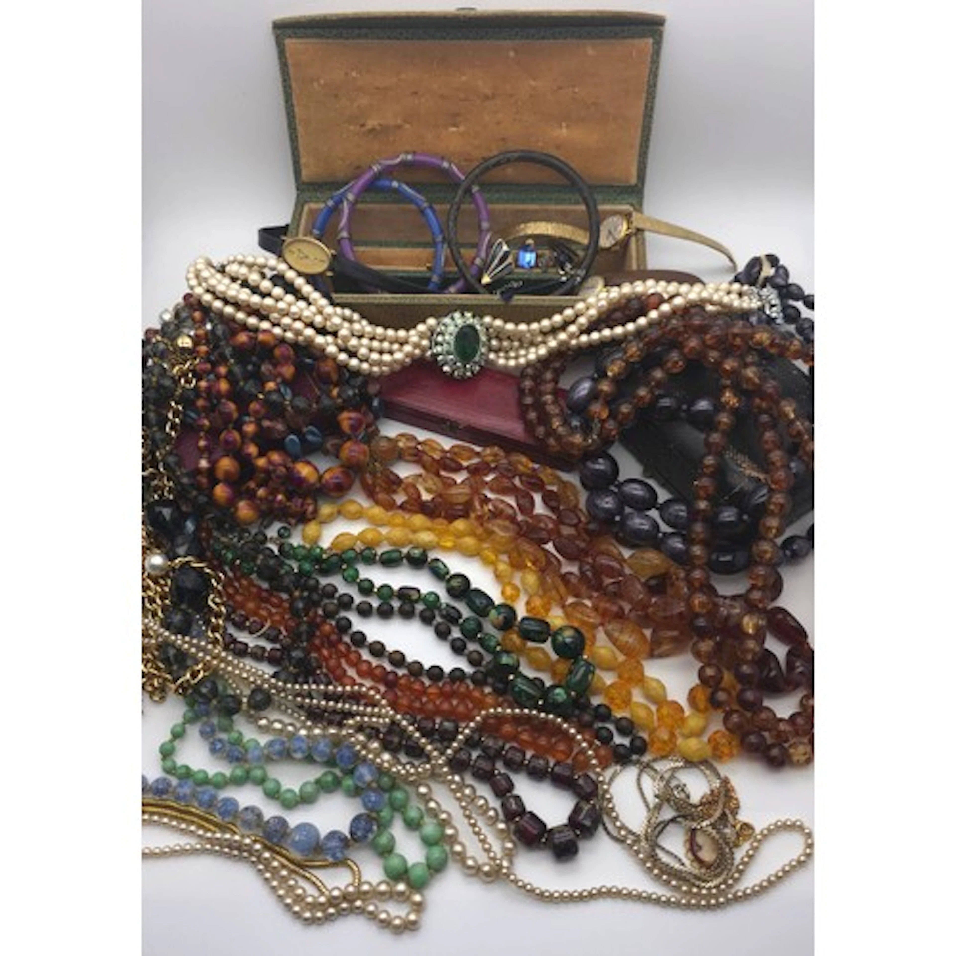 A collection of costume jewellery necklaces, bangles and jew...