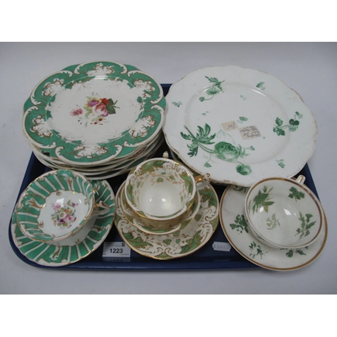 XIX Century Rockingham and Other Pottery in gilt and green, ...