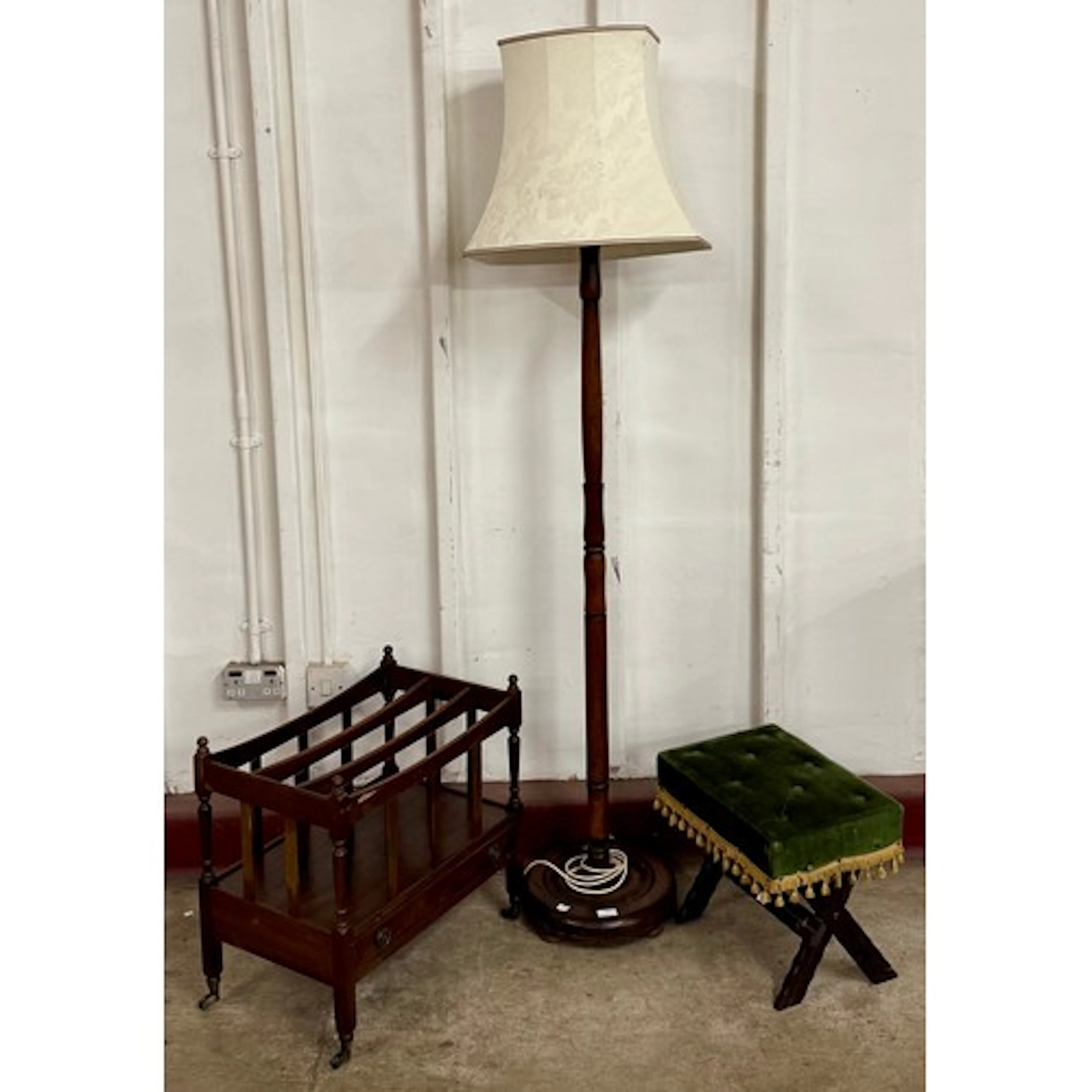 A mahogany standard lamp, a George IV style mahogany canterb...