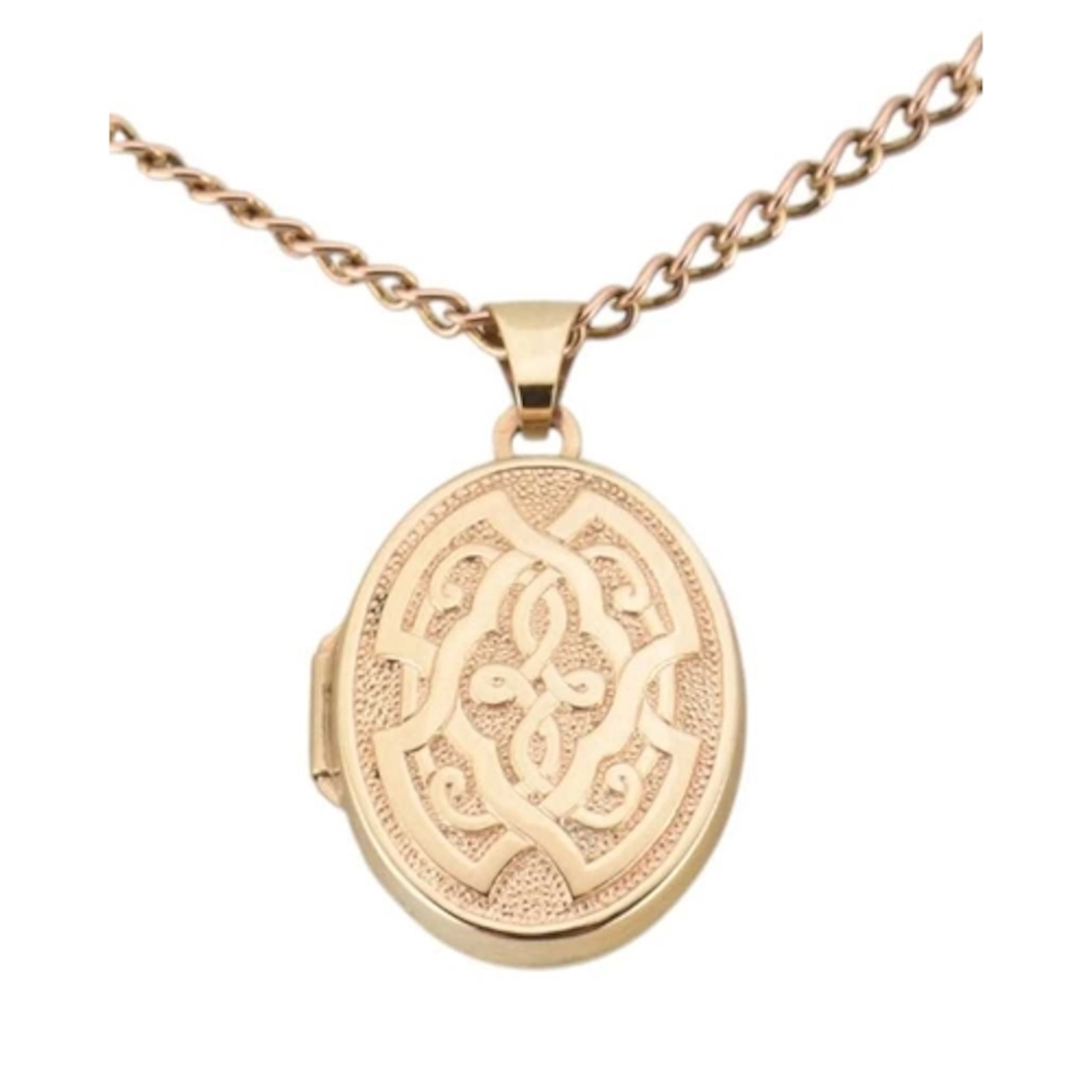 A hallmarked 9ct gold locket pendant necklace with a Celtic ...