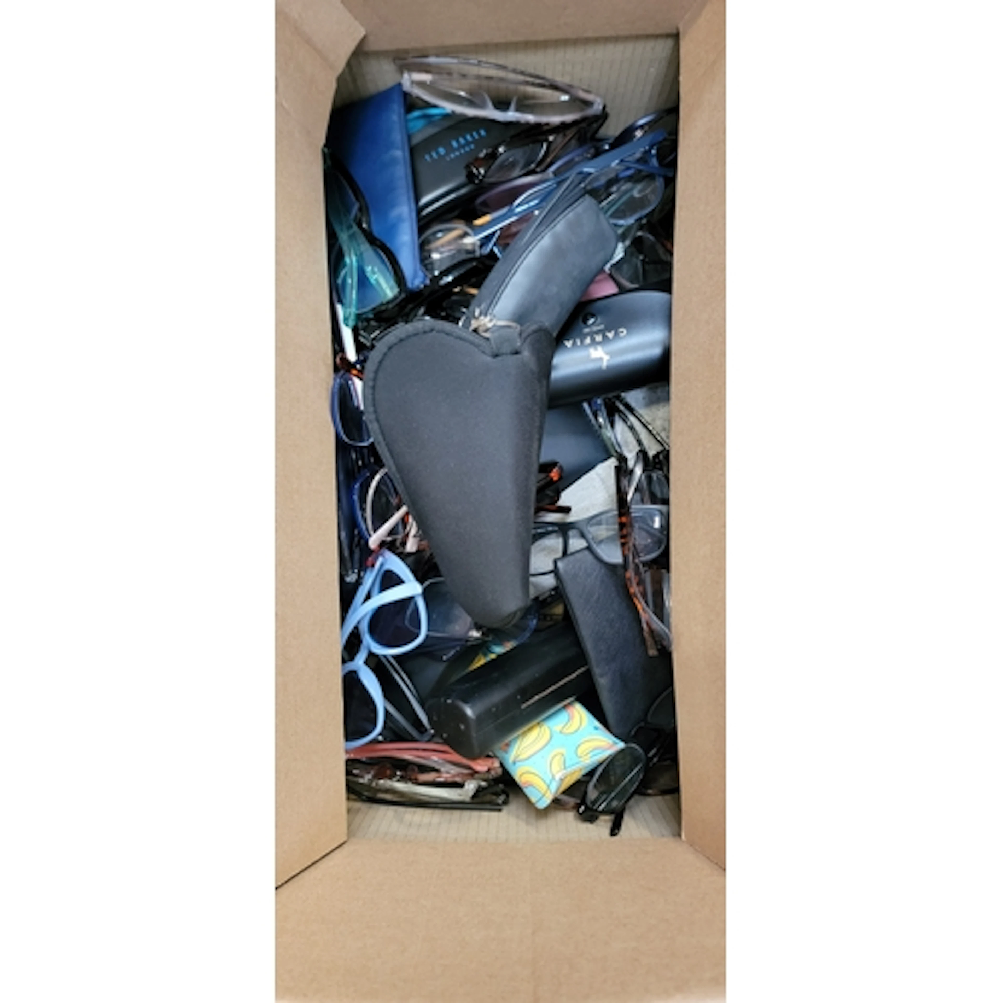 ONE BOX OF GLASSES Note: some may have prescription lenses