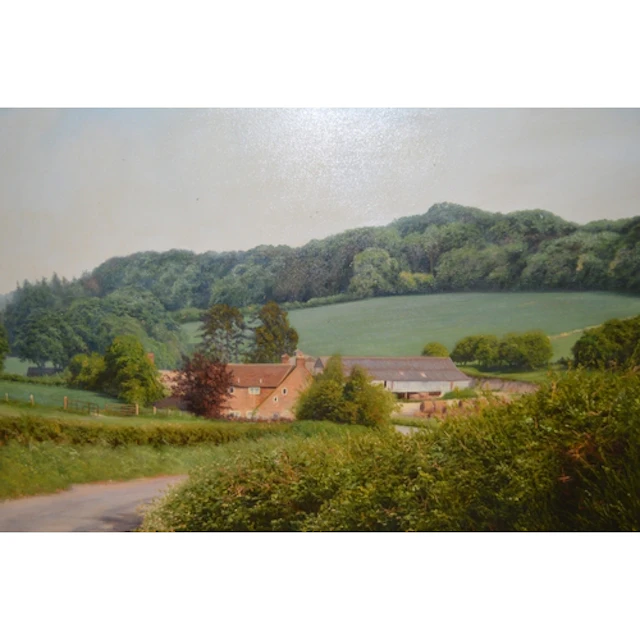 David Smith, oil on canvas, landscape with lane and farm, si...