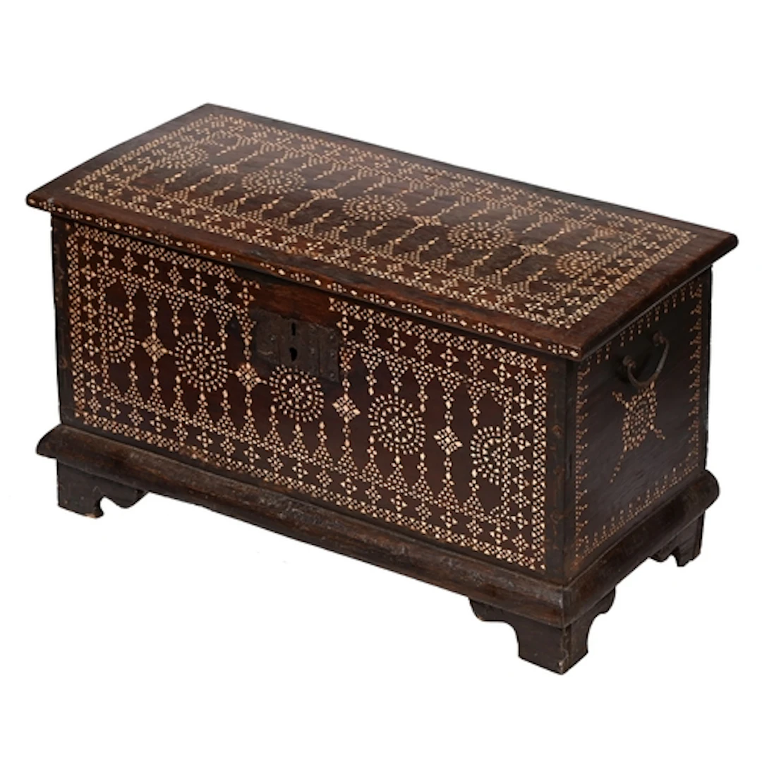 An Indonesian dense hardwood and mother-of-pearl geometric i...
