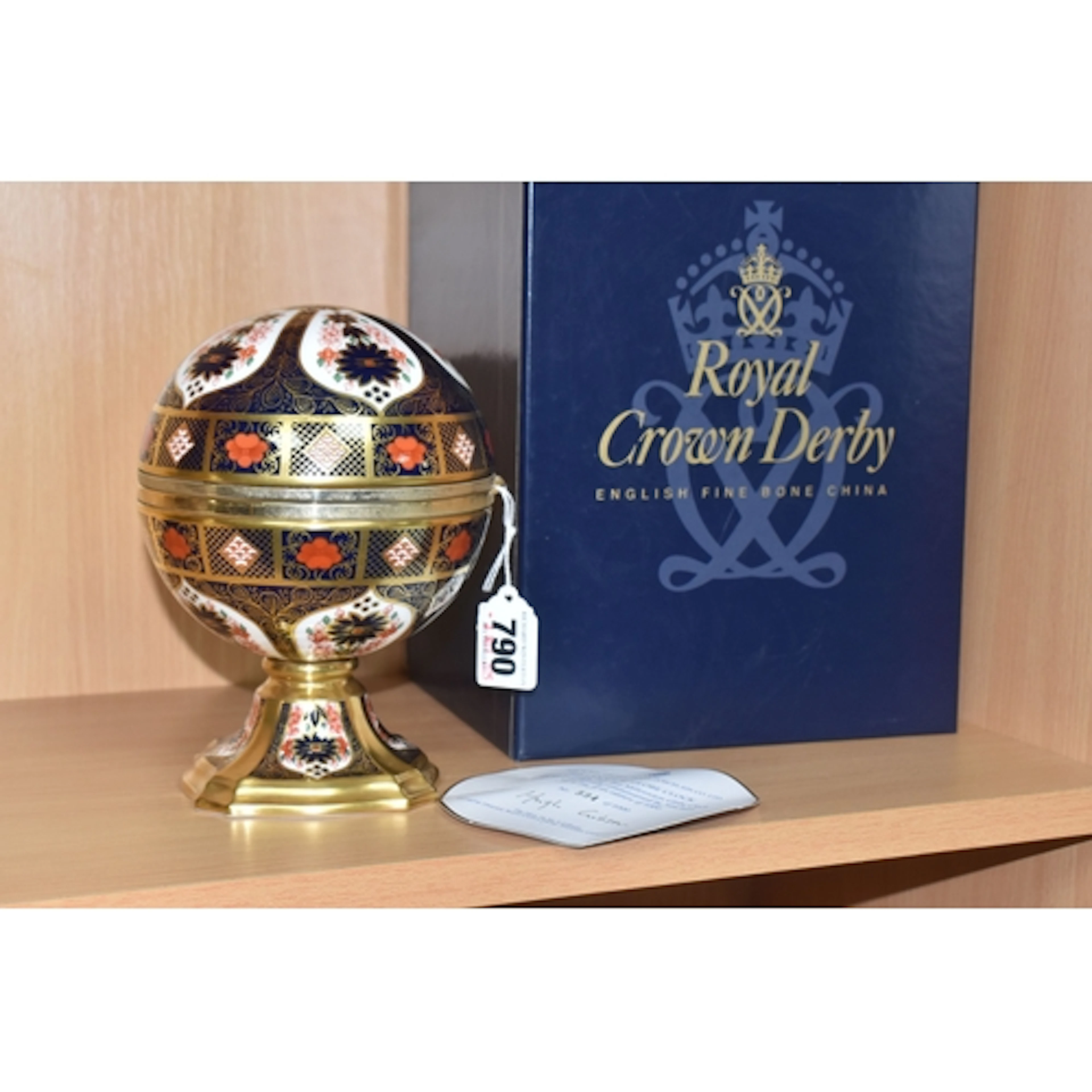 A BOXED ROYAL CROWN DERBY MILLENNIUM GLOBE CLOCK, in Imari 1...