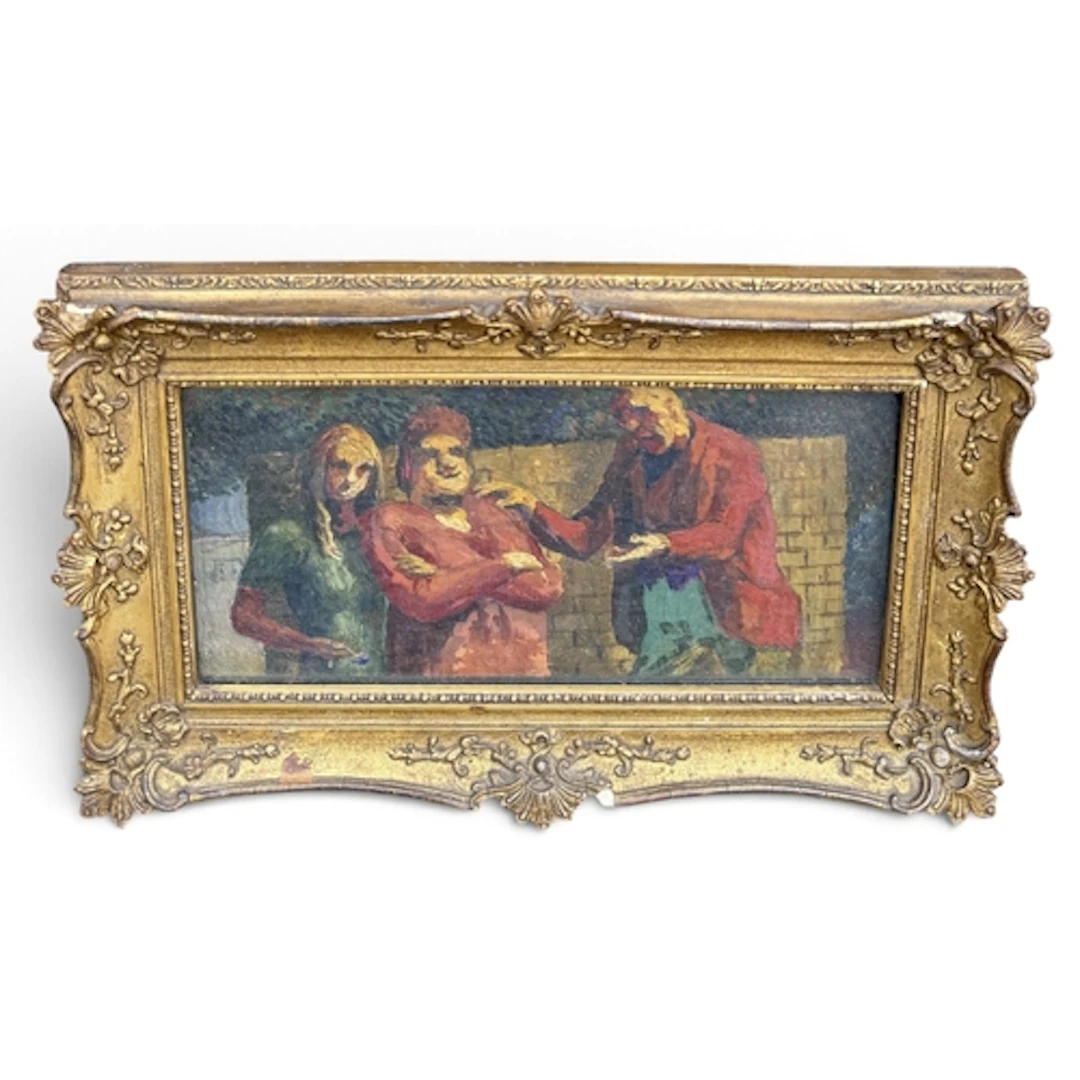 BRIAN ROBB (BRITISH, 1913-1979): THREE FIGURES Oil on panel....