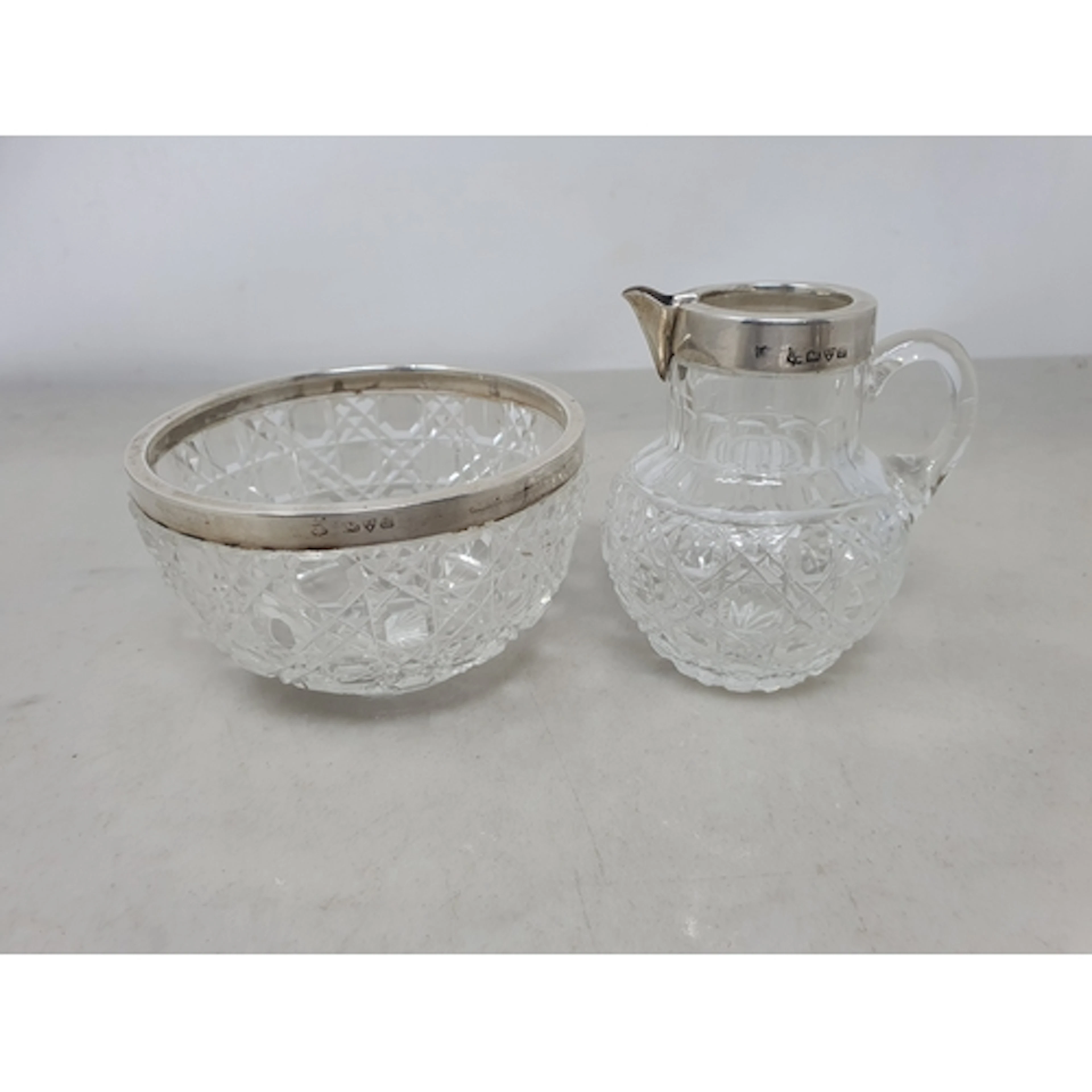 An Edward VII silver mounted cut glass Bowl and Jug, Chester...