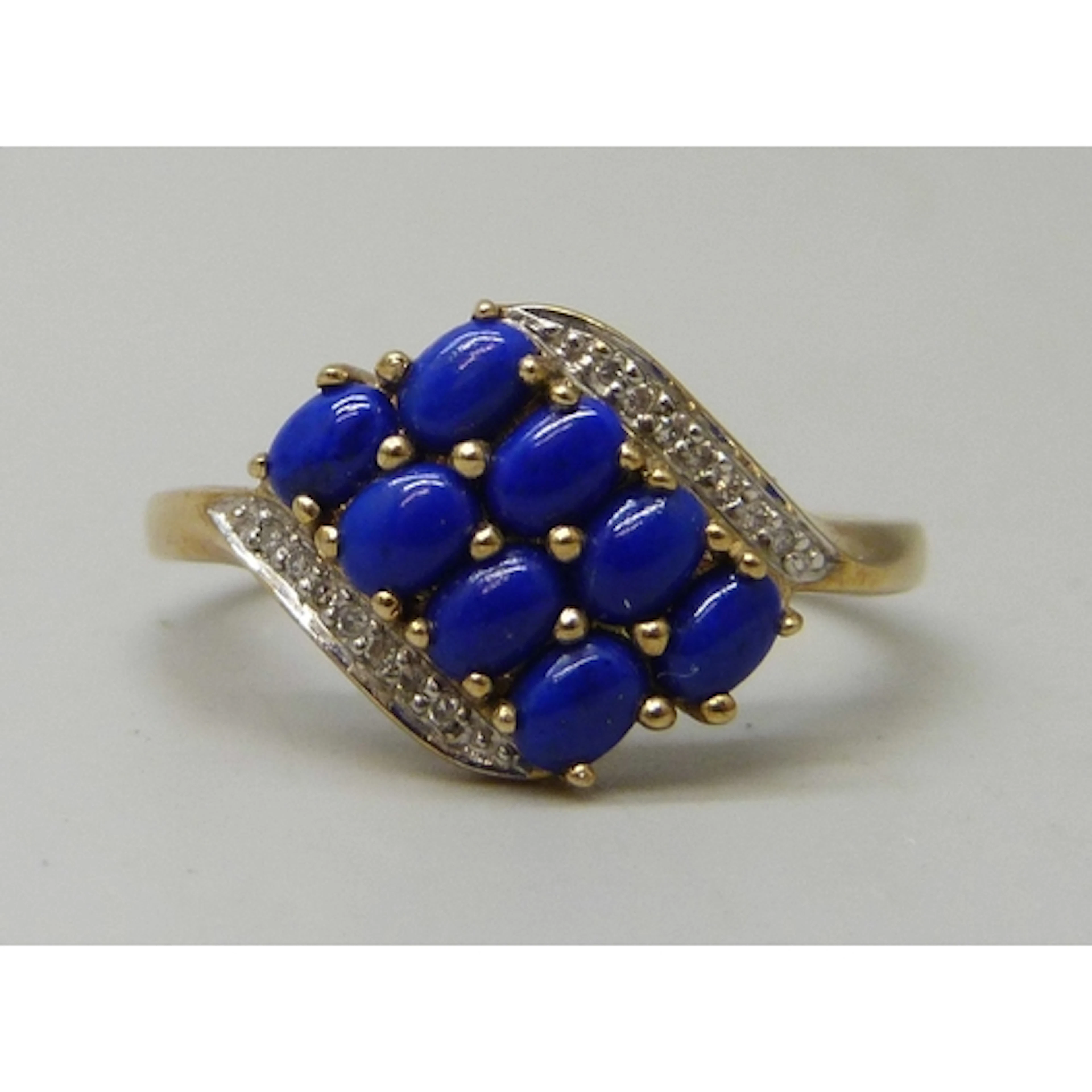 A 9ct gold blue stone and diamond ring, 2.9g, T