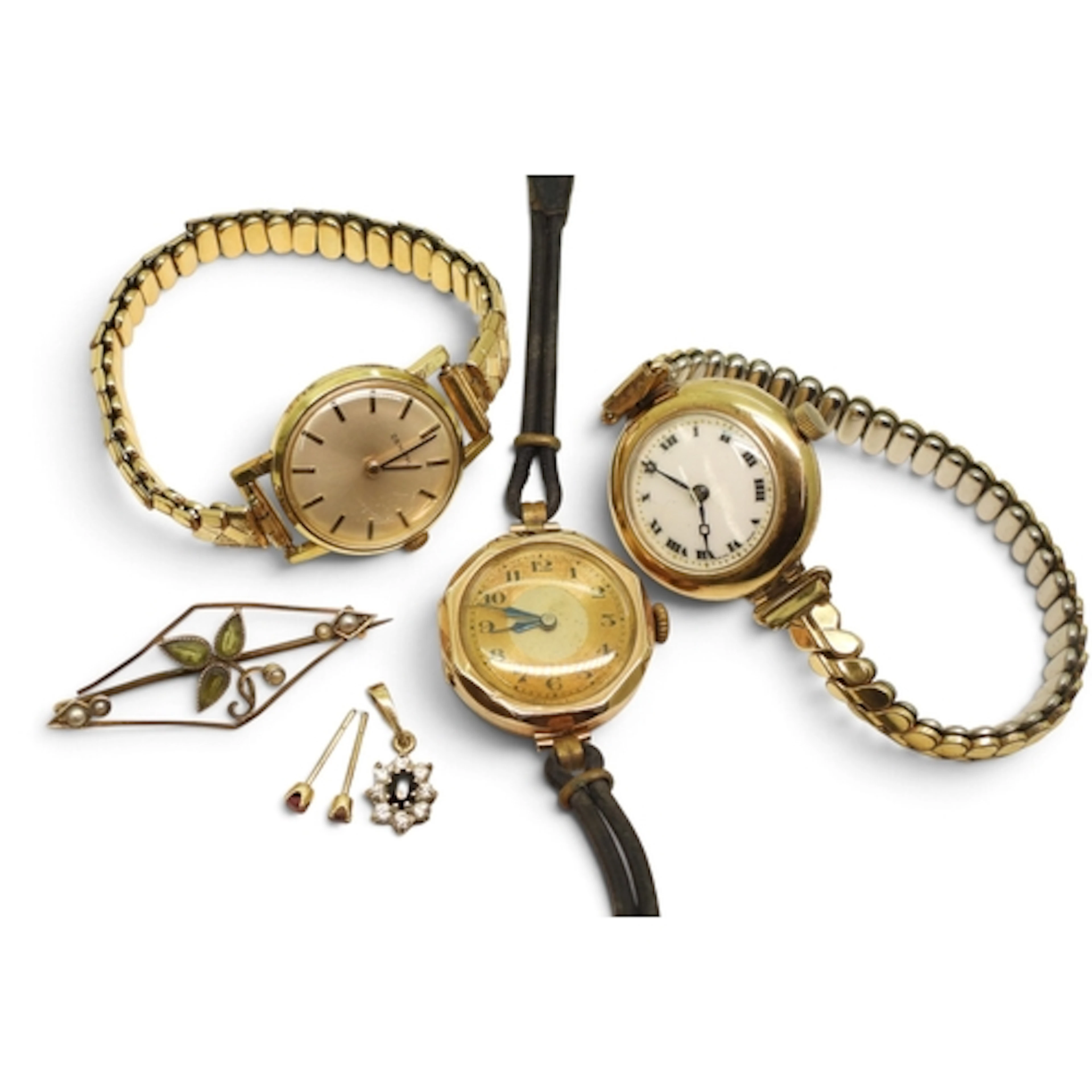 Two 9ct gold cased ladies vintage watch heads, dated London ...